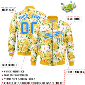 Custom Gold Powder Blue Varsity Full-Zip Hawaii Letterman Bomber Jacket