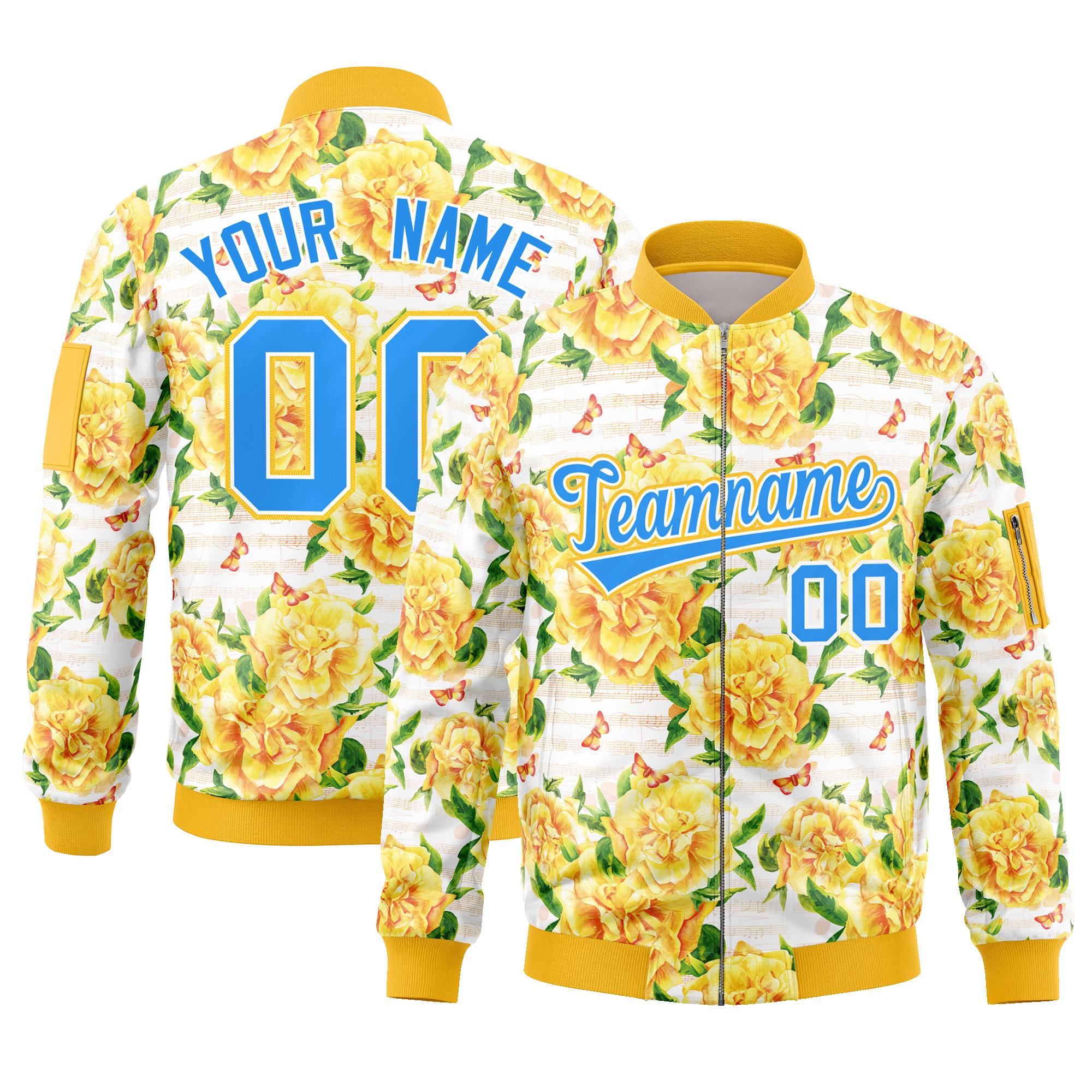 Custom Gold Powder Blue Varsity Full-Zip Hawaii Letterman Bomber Jacket