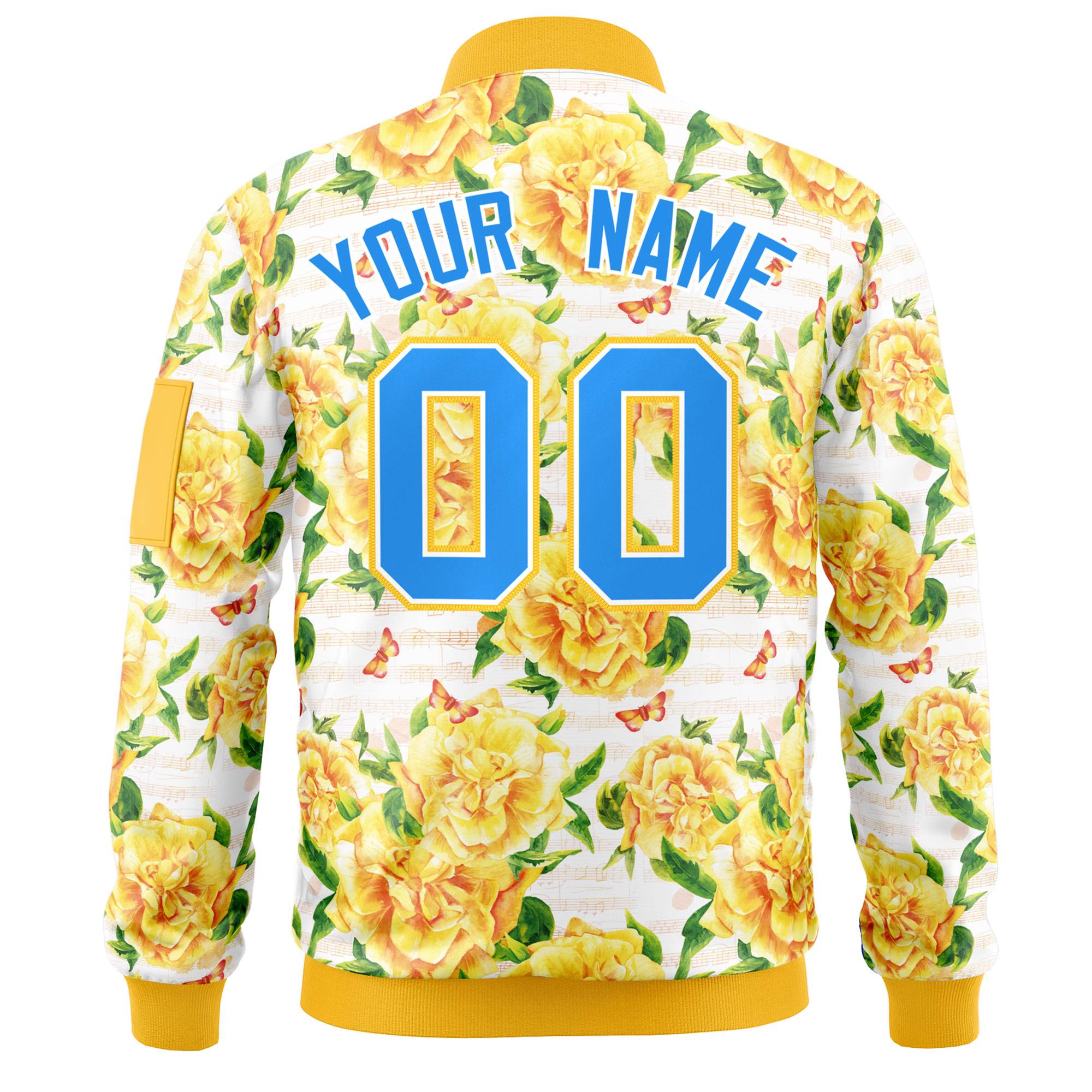 Custom Gold Powder Blue Varsity Full-Zip Hawaii Letterman Bomber Jacket