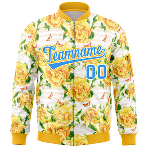 Custom Gold Powder Blue Varsity Full-Zip Hawaii Letterman Bomber Jacket