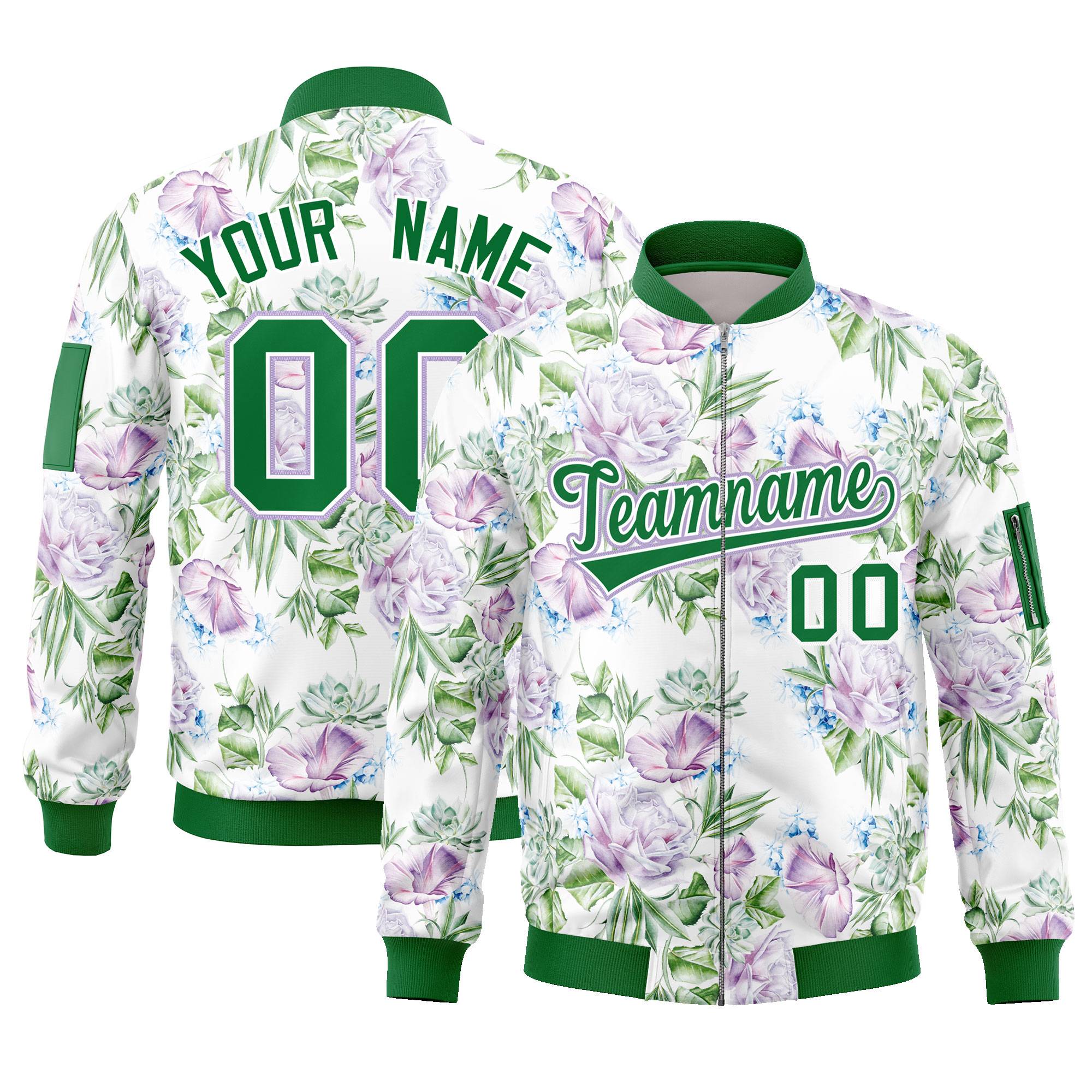 Custom Kelly Green  Varsity Full-Zip Hawaii Letterman Bomber Jacket