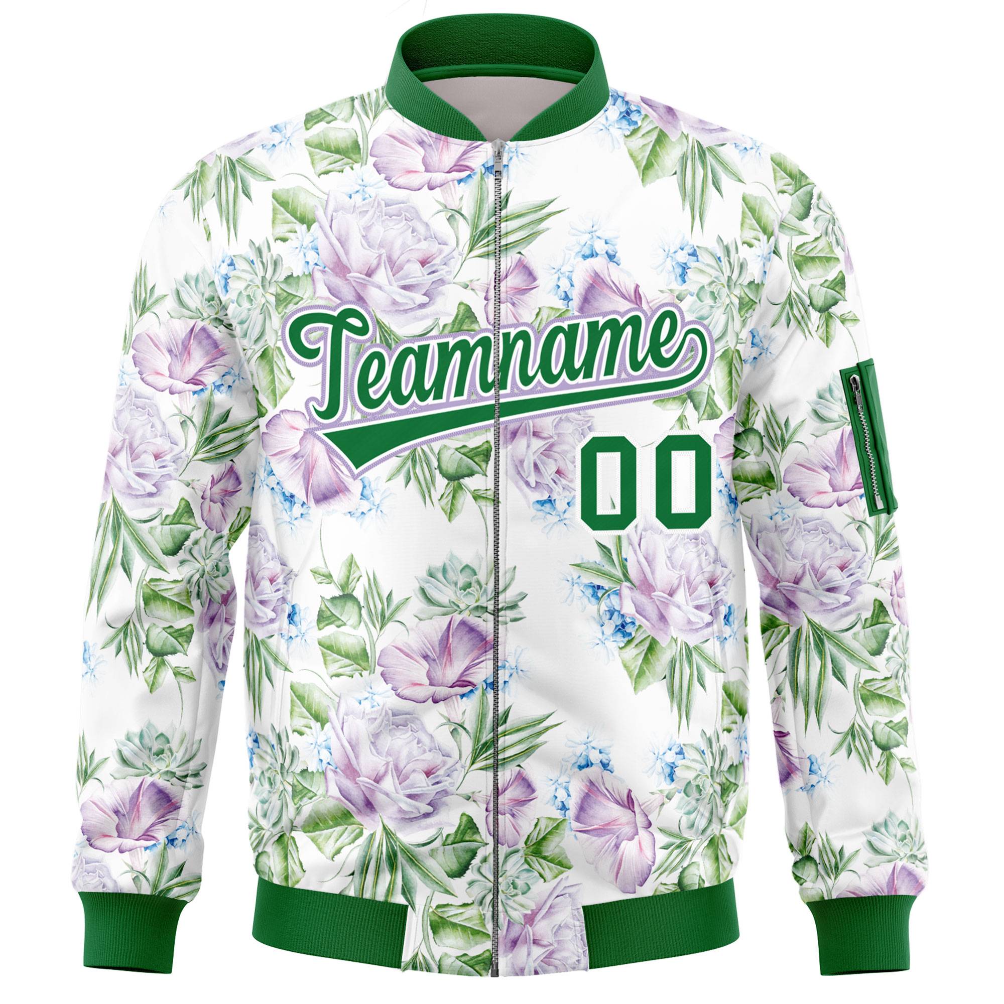 Custom Kelly Green  Varsity Full-Zip Hawaii Letterman Bomber Jacket