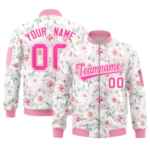 Custom Pink Varsity Full-Zip Hawaii Letterman Bomber Jacket