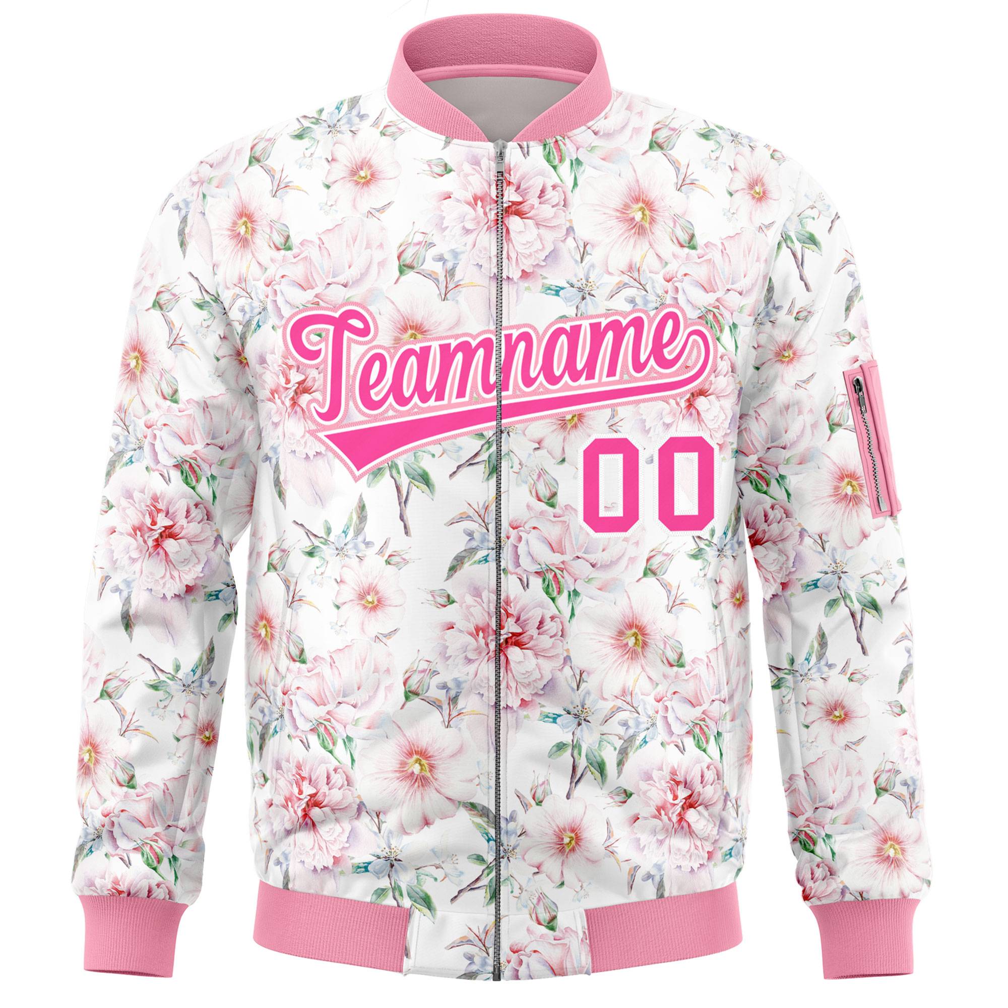 Custom Pink Varsity Full-Zip Hawaii Letterman Bomber Jacket