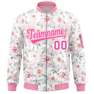 Custom Pink Varsity Full-Zip Hawaii Letterman Bomber Jacket