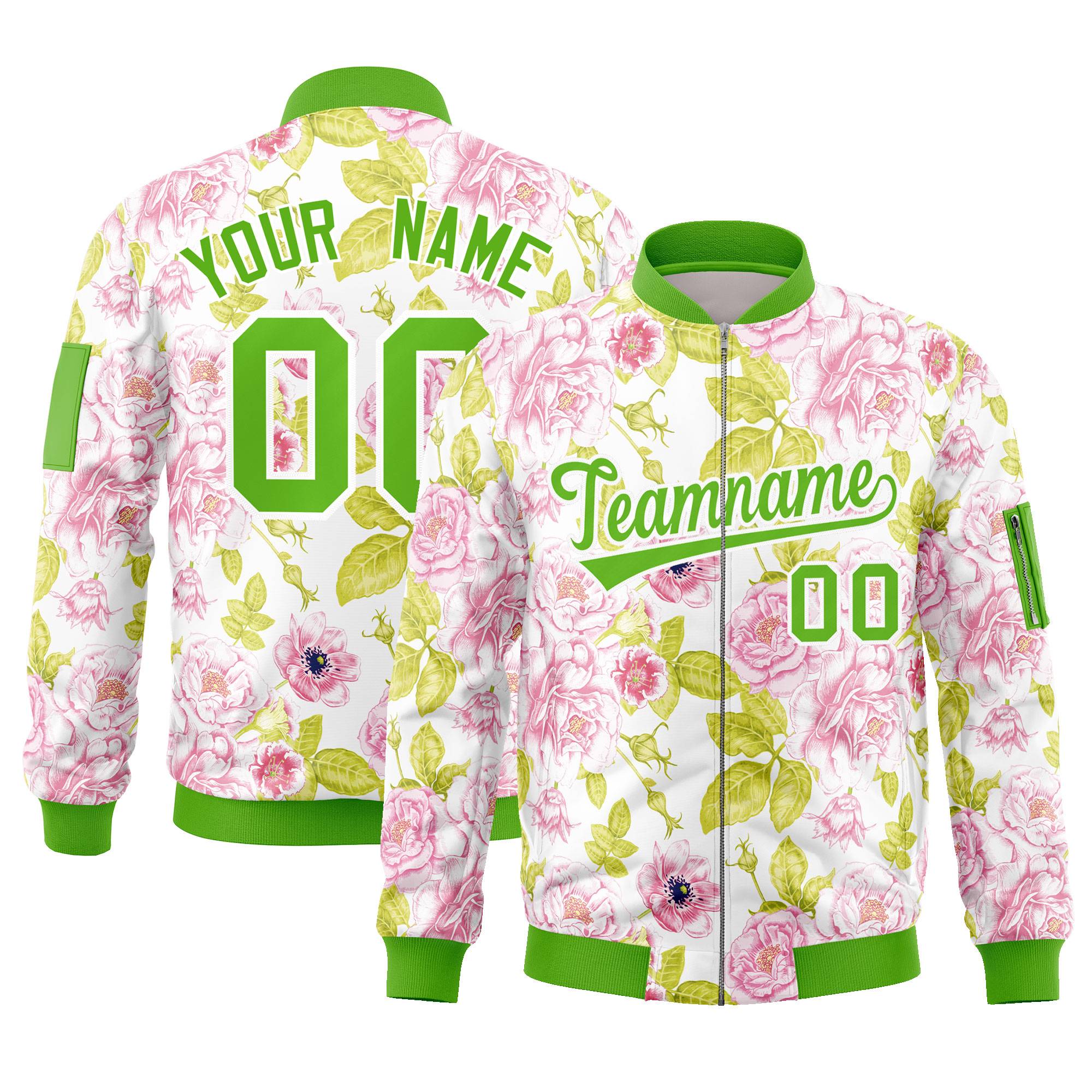 Custom Green Varsity Full-Zip Hawaii Letterman Bomber Jacket