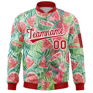 Custom Red Varsity Full-Zip Hawaii Letterman Bomber Jacket