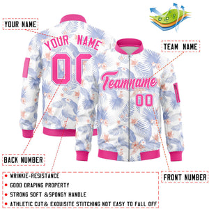 Custom White Pink Varsity Full-Zip Hawaii Letterman Bomber Jacket