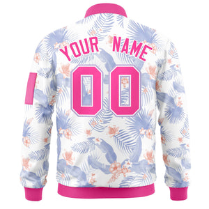 Custom White Pink Varsity Full-Zip Hawaii Letterman Bomber Jacket