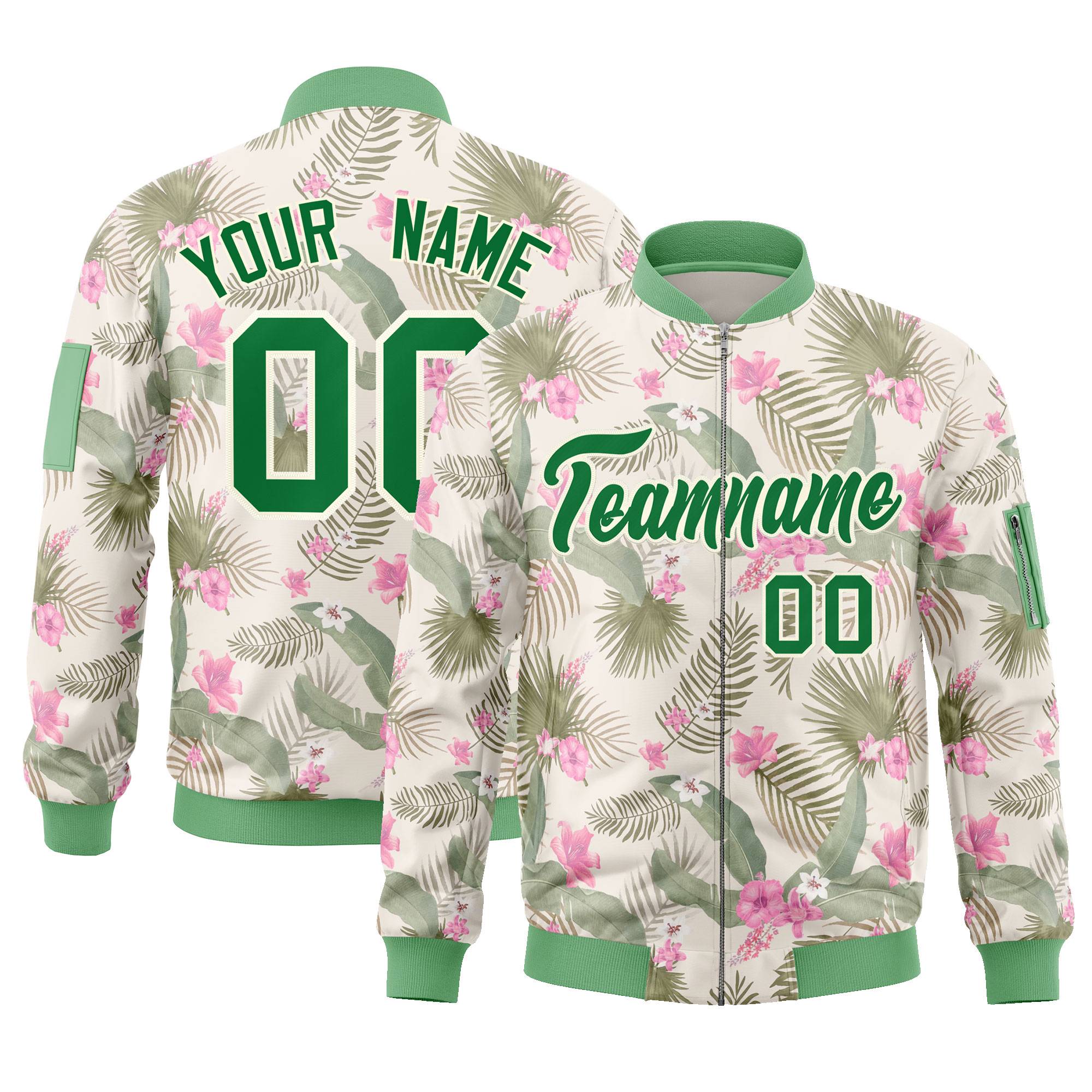 Custom Green Varsity Full-Zip Hawaii Letterman Bomber Jacket