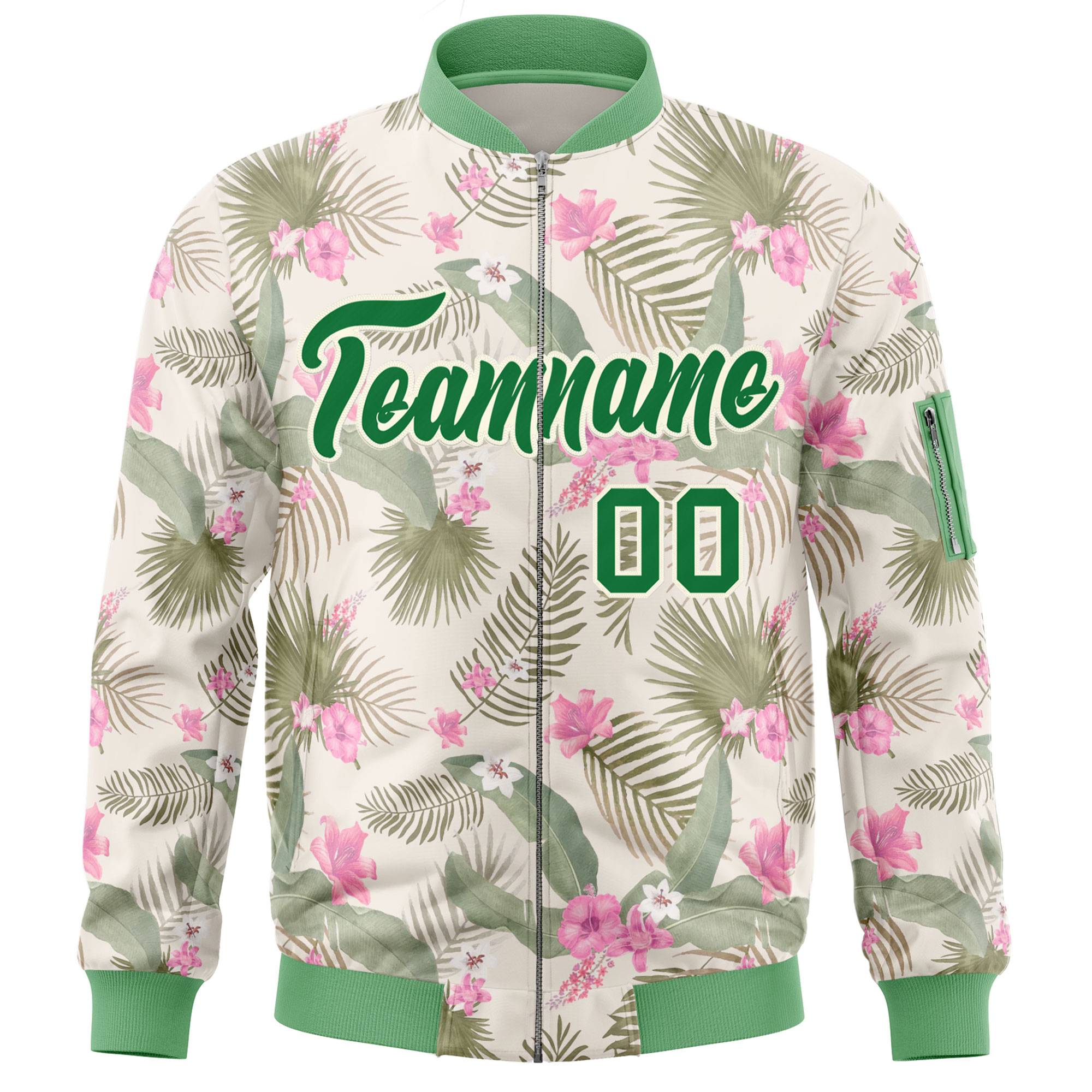 Custom Green Varsity Full-Zip Hawaii Letterman Bomber Jacket