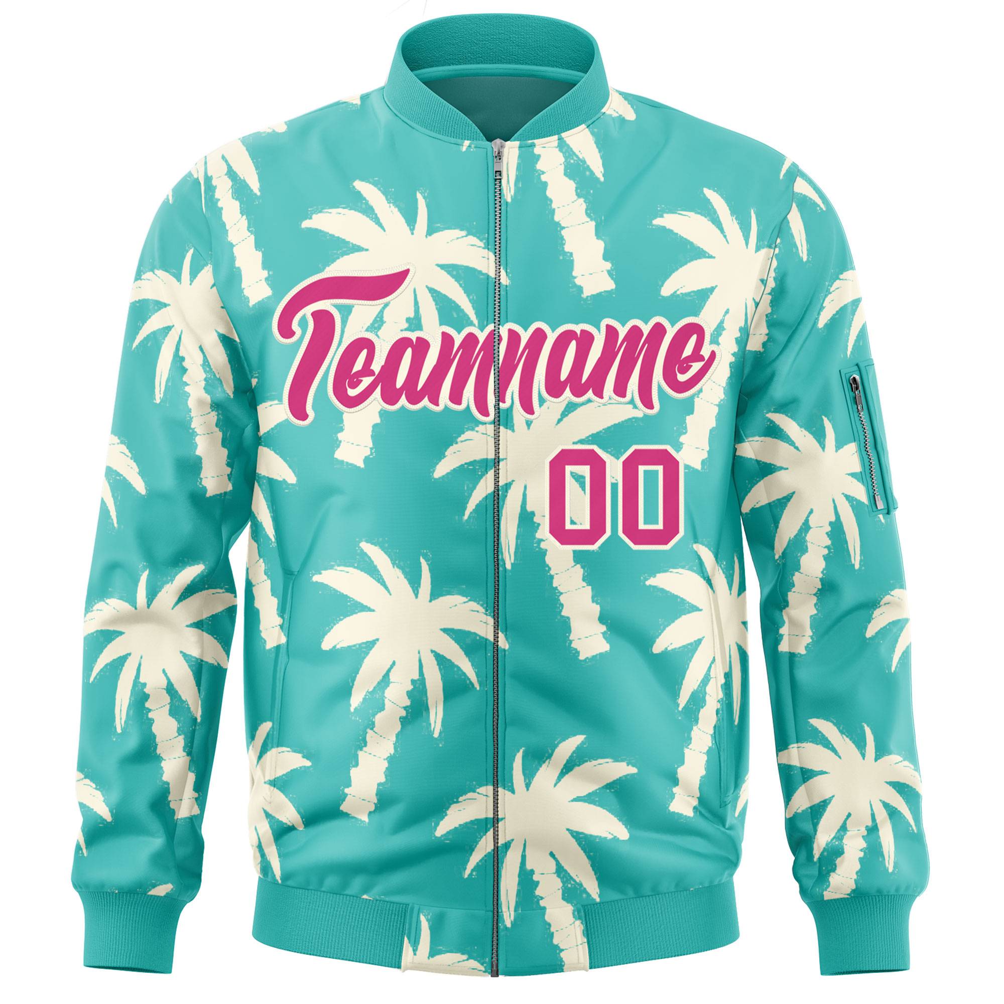 Custom Aqua Rose Red Varsity Full-Zip Hawaii Letterman Bomber Jacket