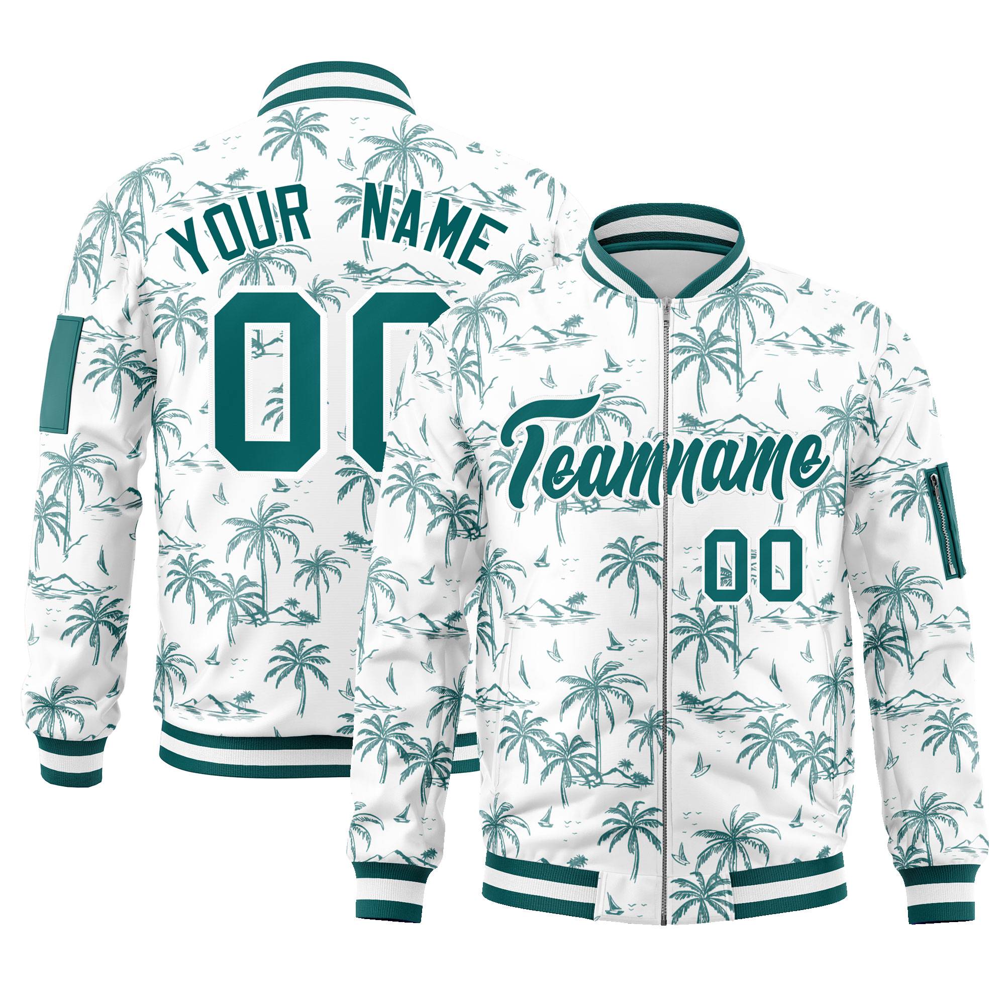 Custom Aqua Varsity Full-Zip Hawaii Letterman Bomber Jacket