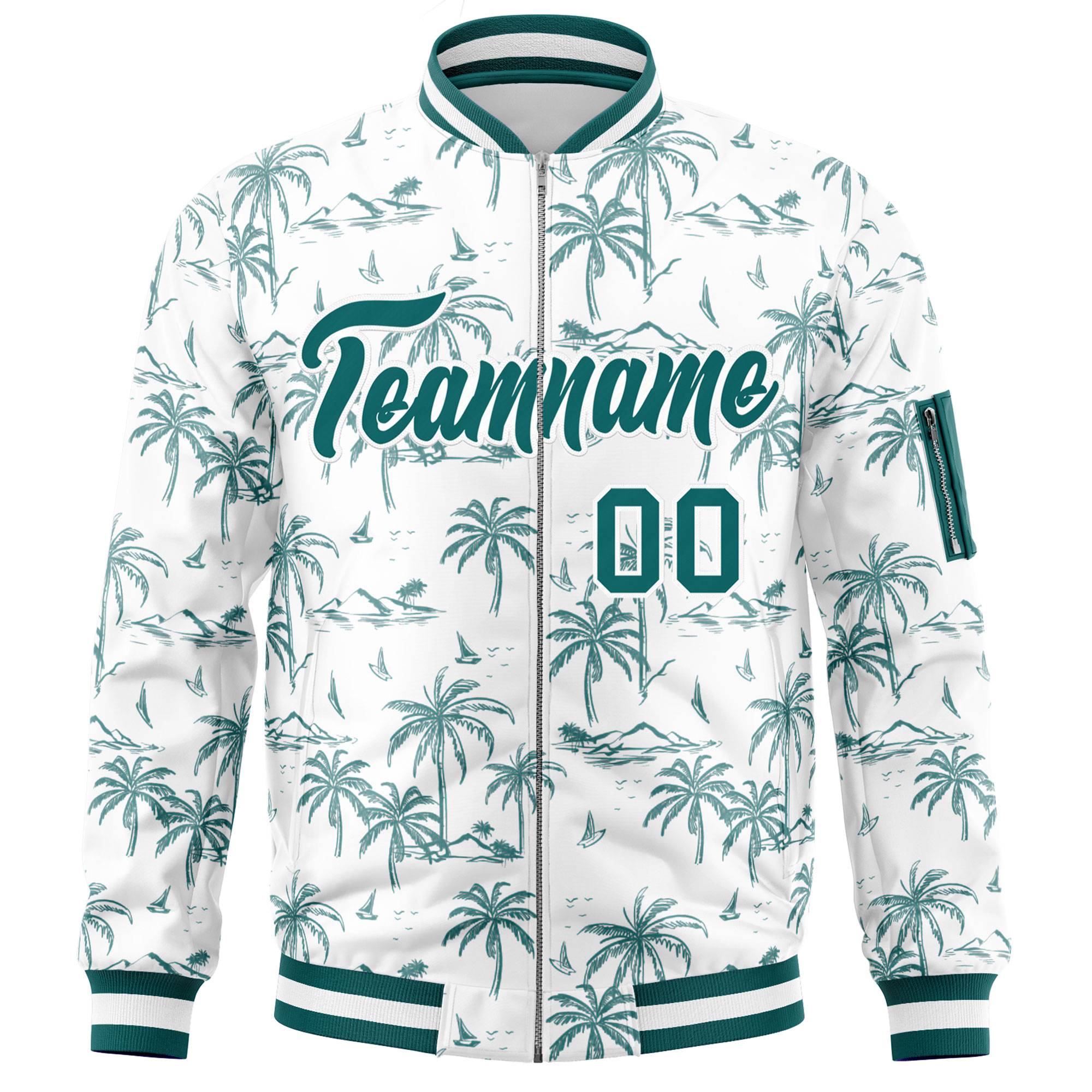 Custom Aqua Varsity Full-Zip Hawaii Letterman Bomber Jacket