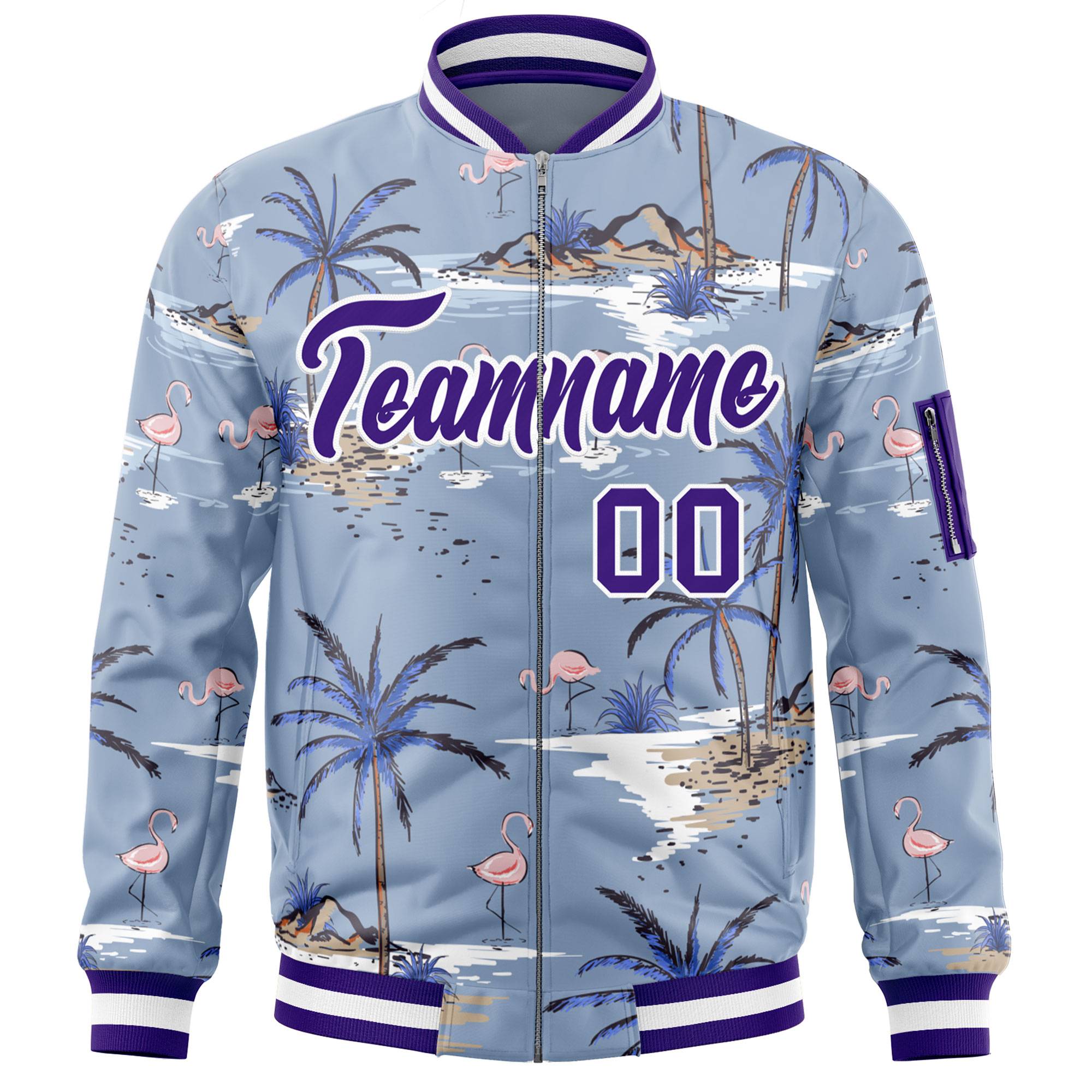 Custom Purple Varsity Full-Zip Hawaii Letterman Bomber Jacket