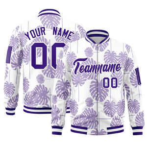 Custom Purple Varsity Full-Zip Hawaii Letterman Bomber Jacket