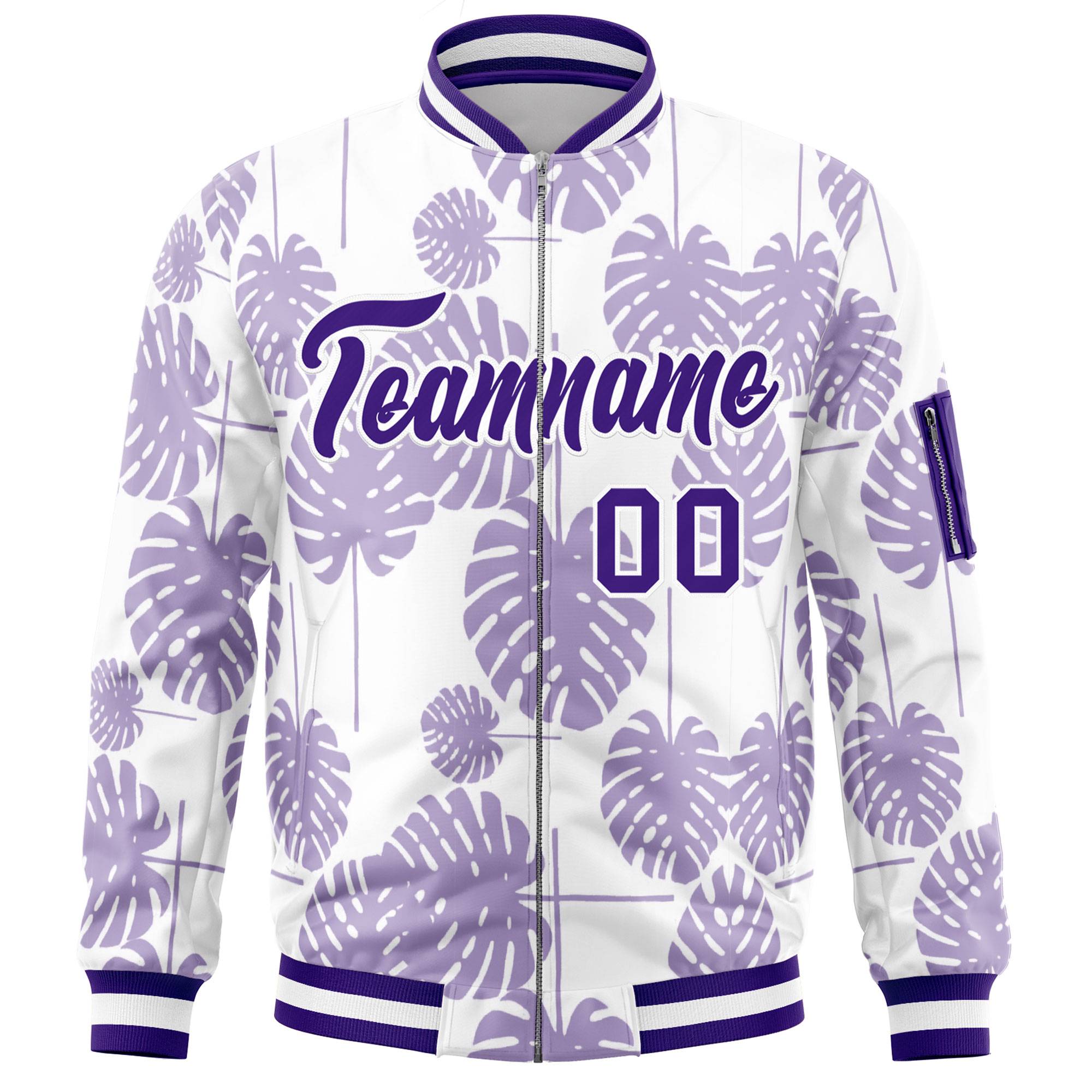 Custom Purple Varsity Full-Zip Hawaii Letterman Bomber Jacket