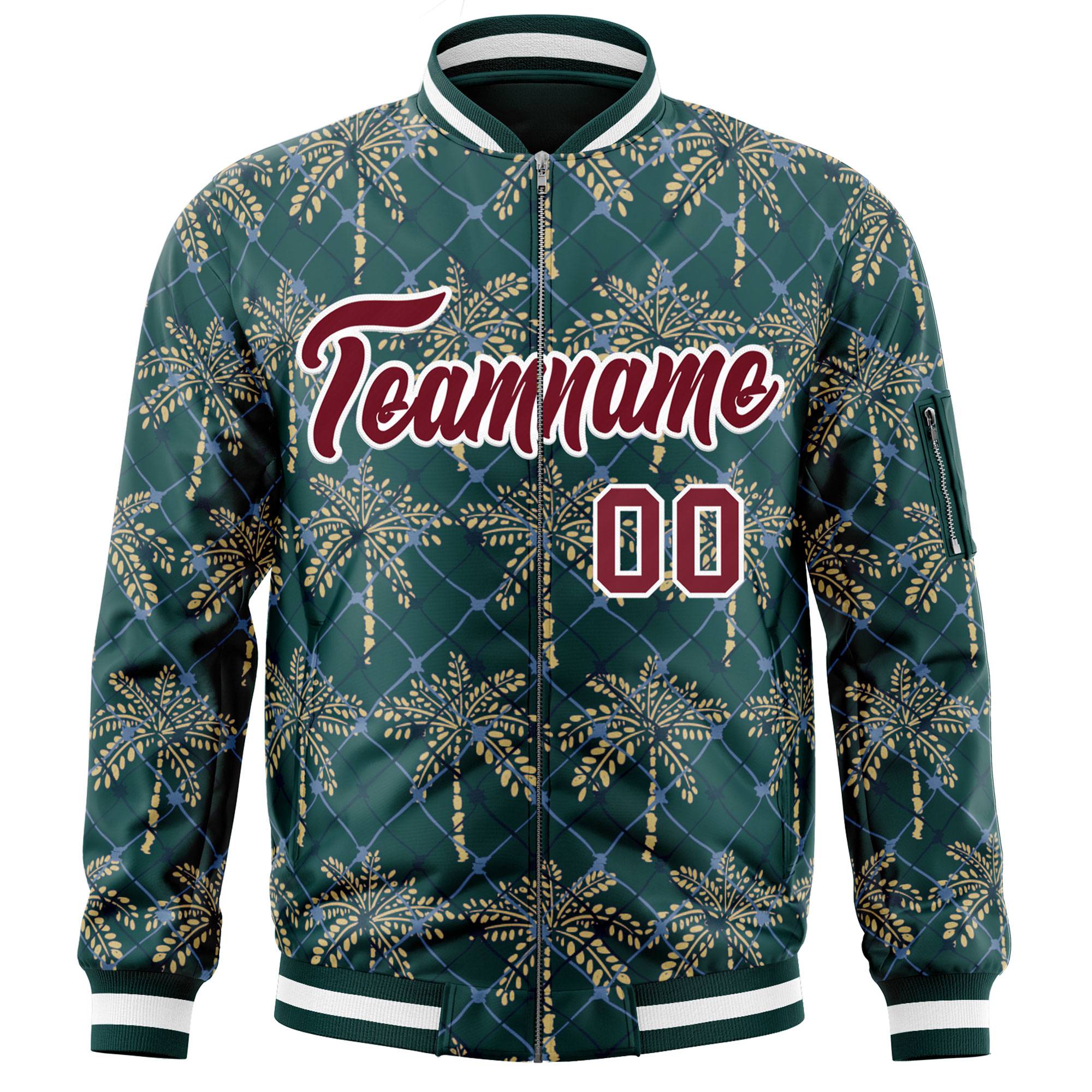 Custom Midnight Green Crimson Varsity Full-Zip Hawaii Letterman Bomber Jacket