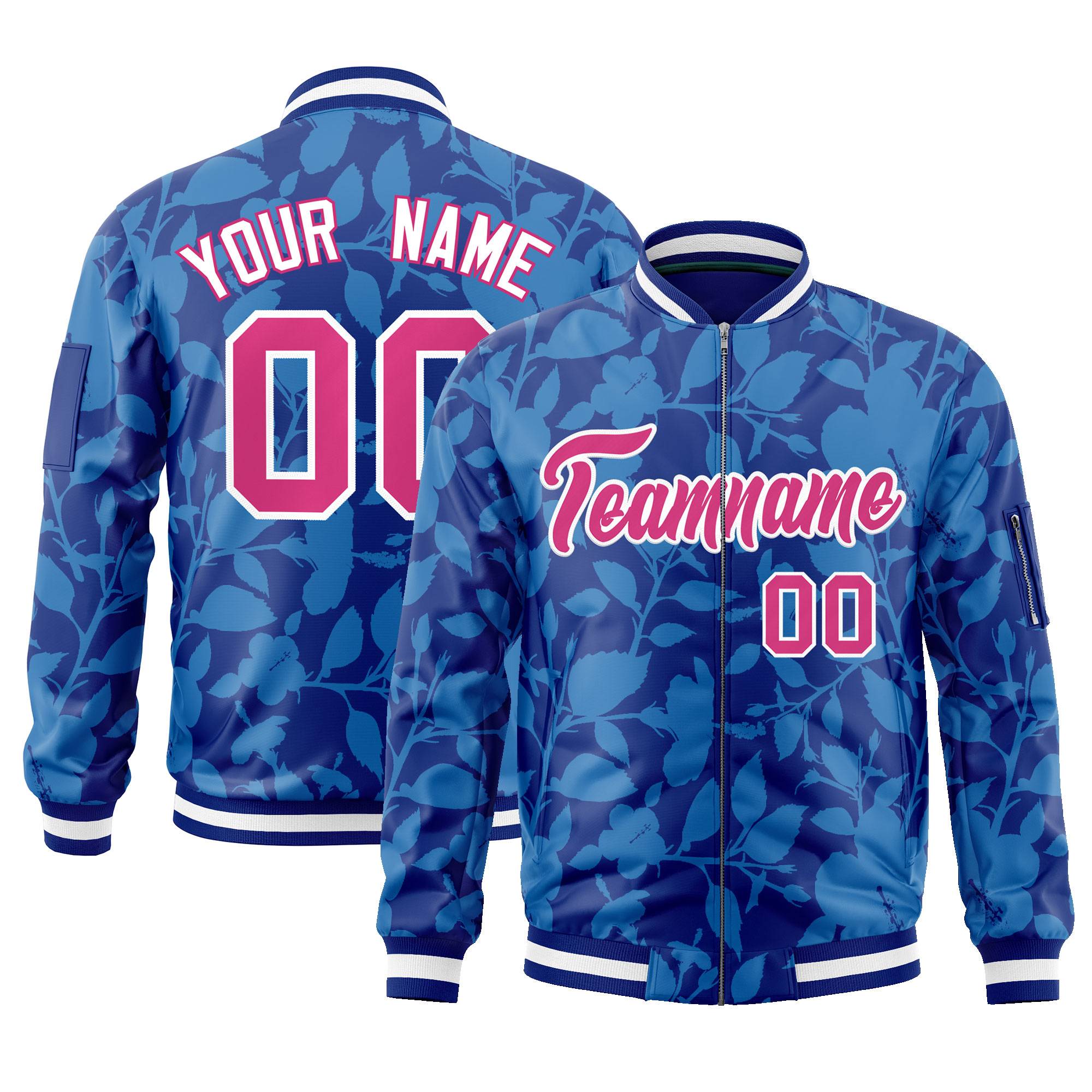 Custom Royal Rose Red Varsity Full-Zip Hawaii Letterman Bomber Jacket