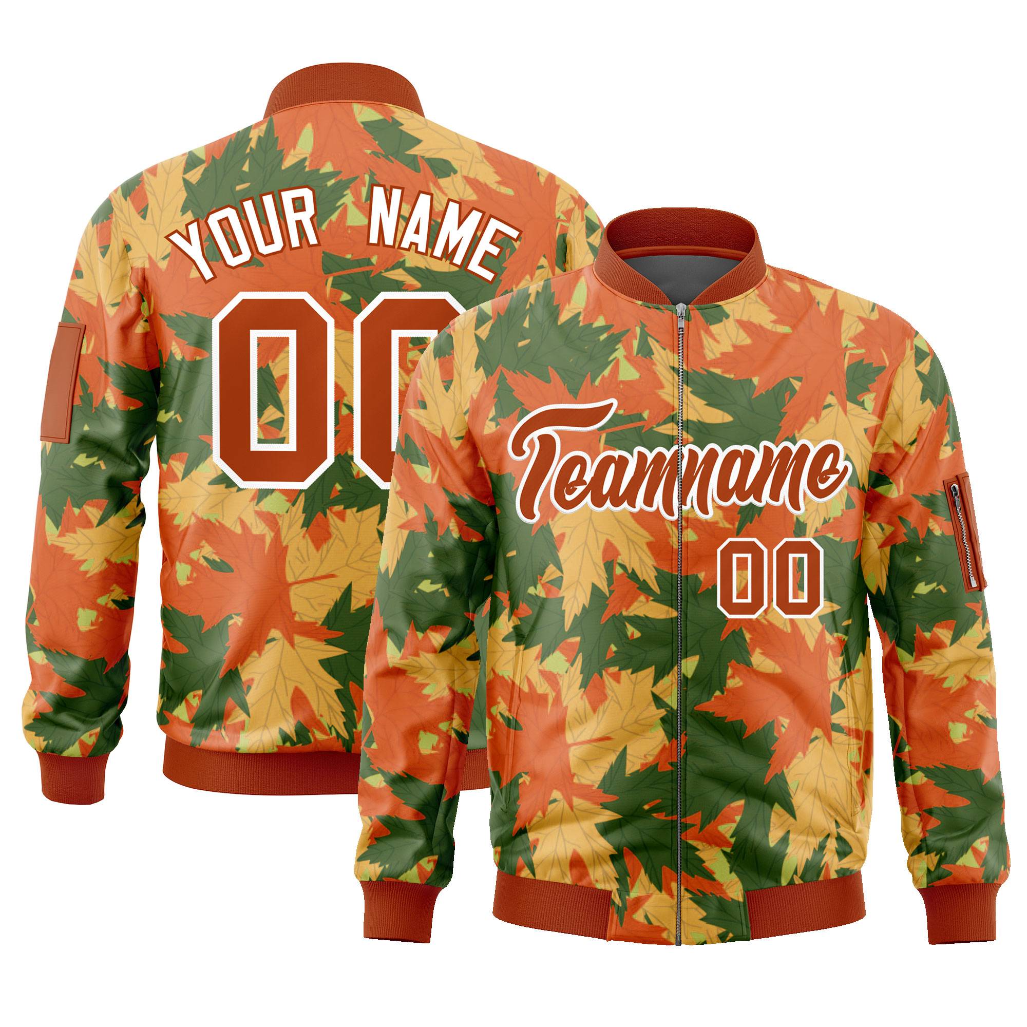 Custom Orange Varsity Full-Zip Hawaii Letterman Bomber Jacket