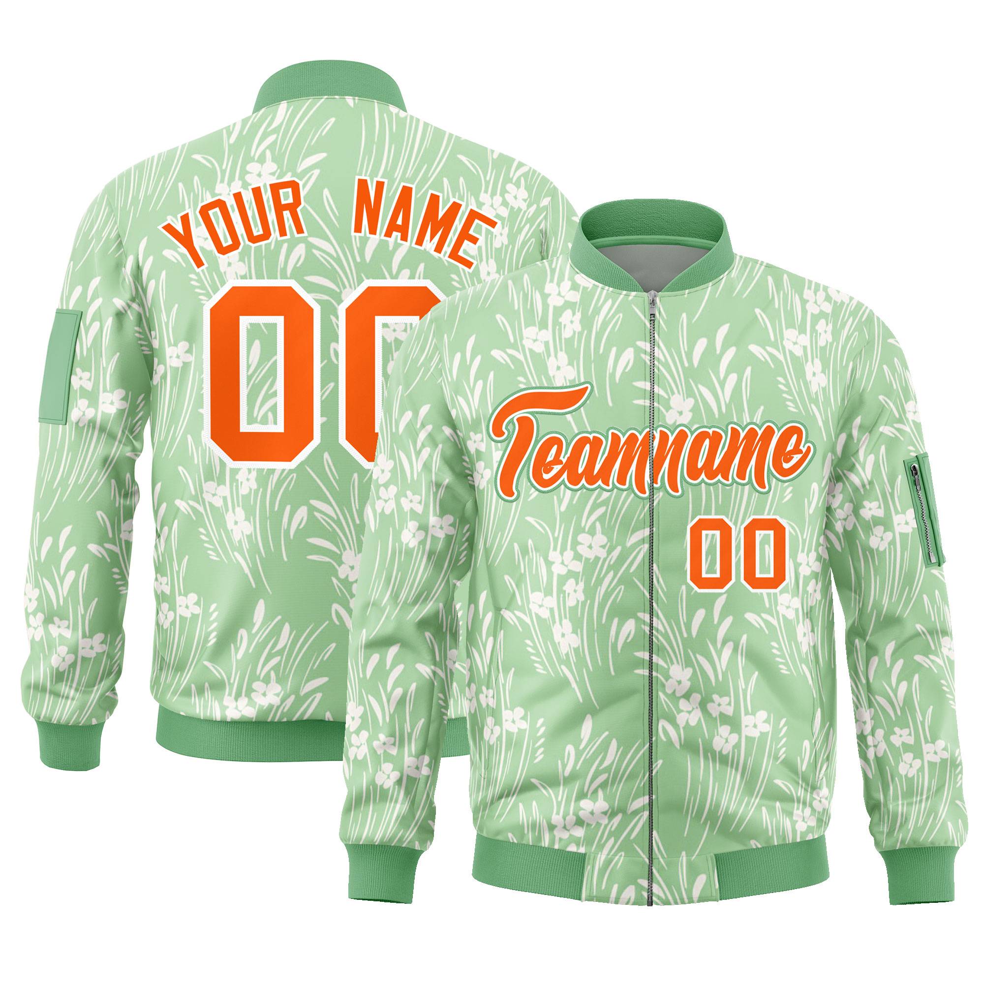 Custom Green Orange Varsity Full-Zip Hawaii Letterman Bomber Jacket