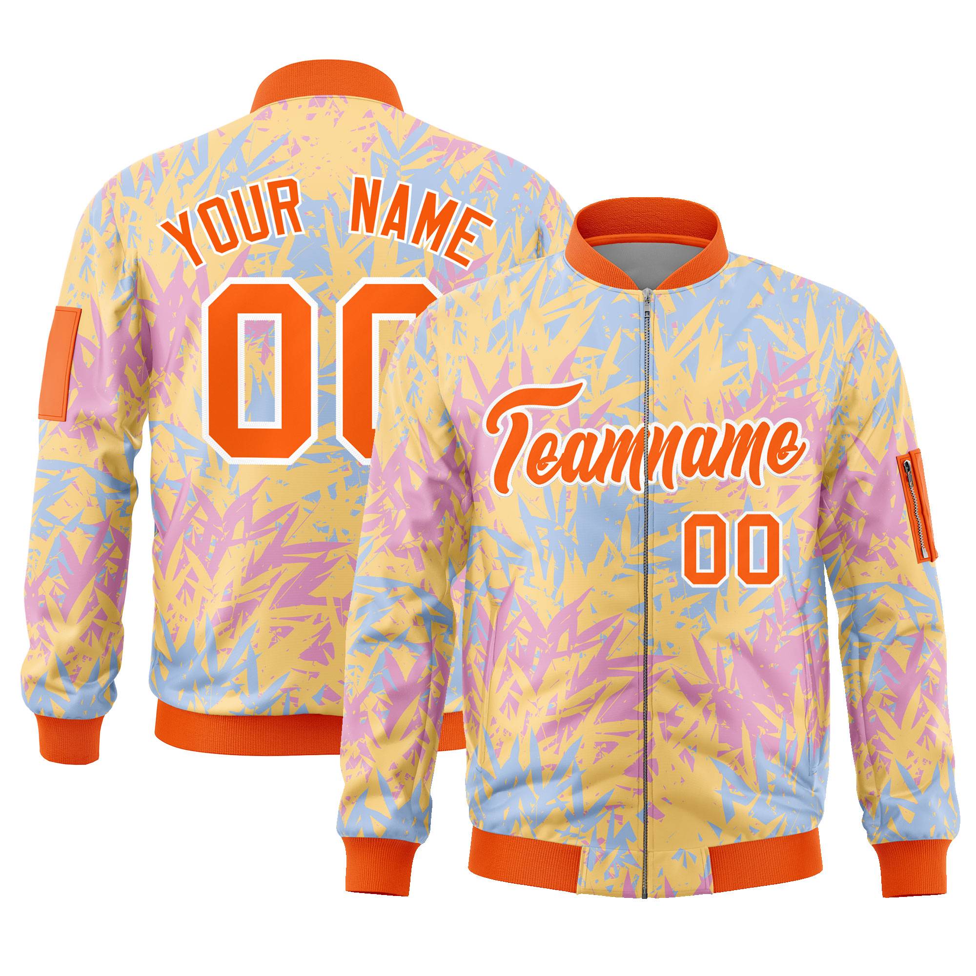 Custom Orange Varsity Full-Zip Hawaii Letterman Bomber Jacket