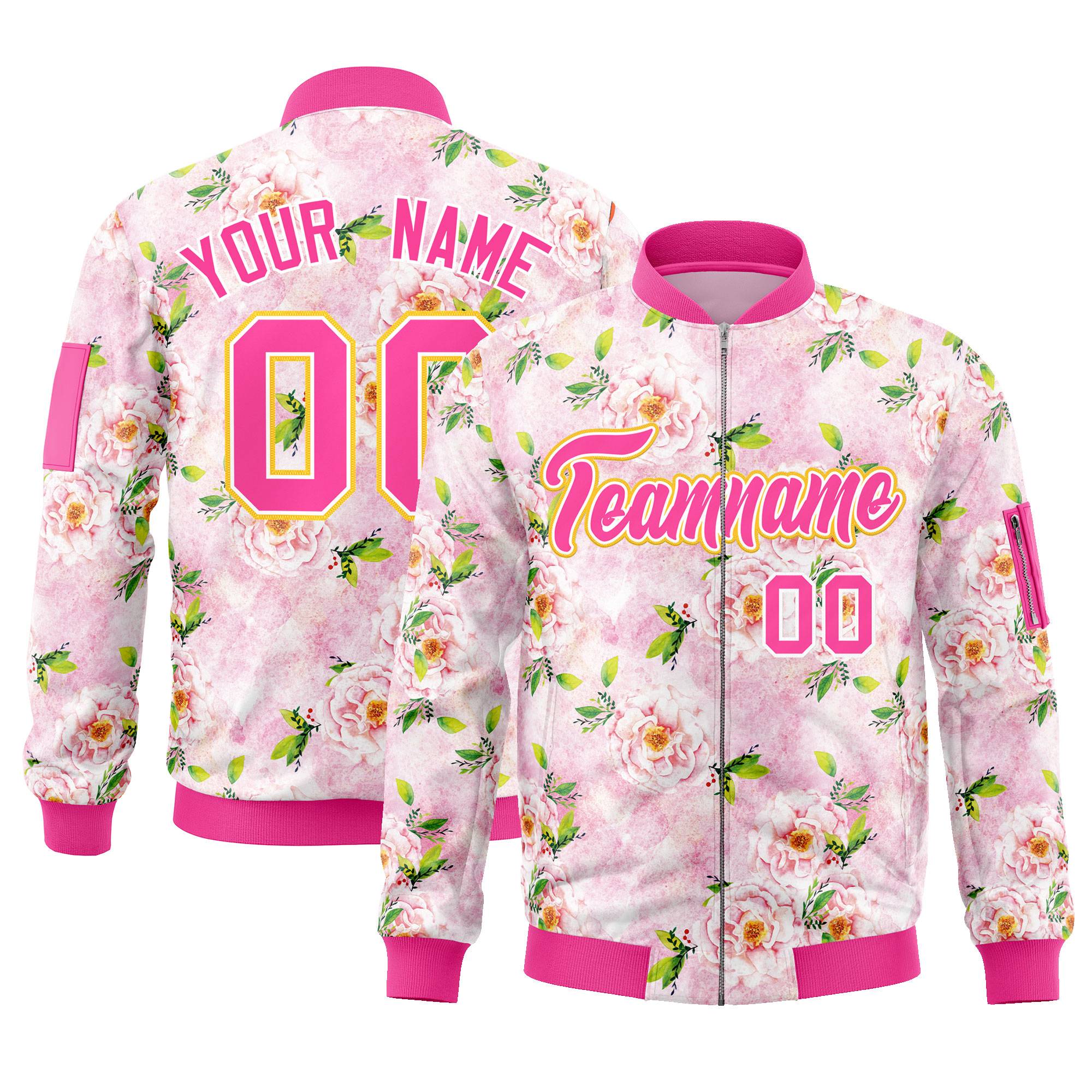 Custom Pink Varsity Full-Zip Hawaii Letterman Bomber Jacket