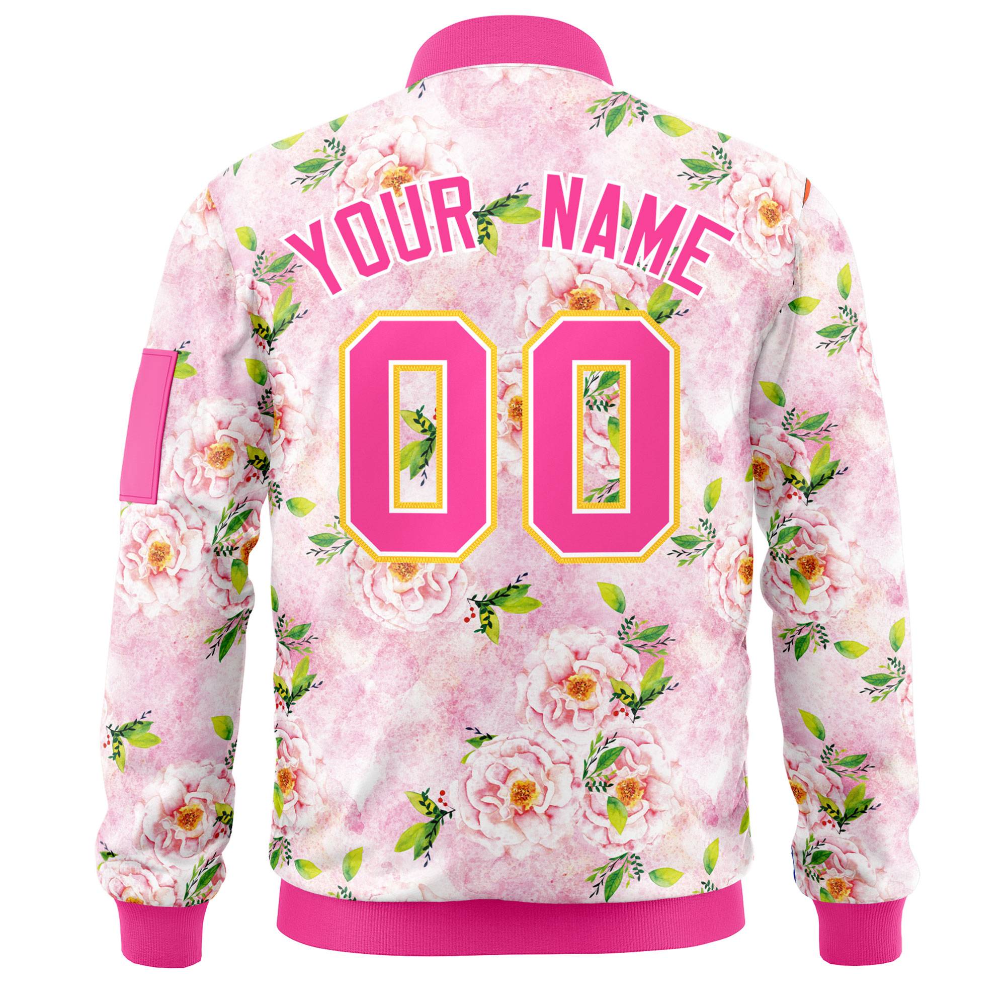 Custom Pink Varsity Full-Zip Hawaii Letterman Bomber Jacket