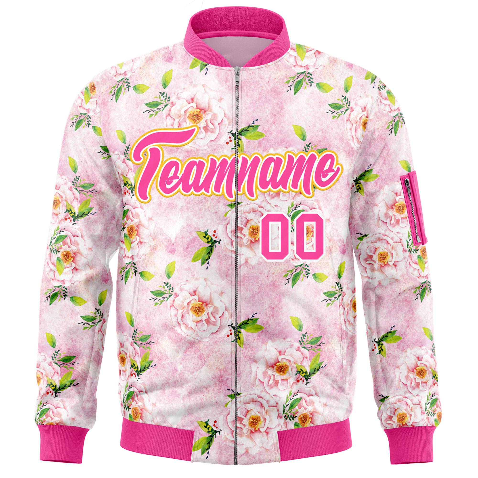 Custom Pink Varsity Full-Zip Hawaii Letterman Bomber Jacket