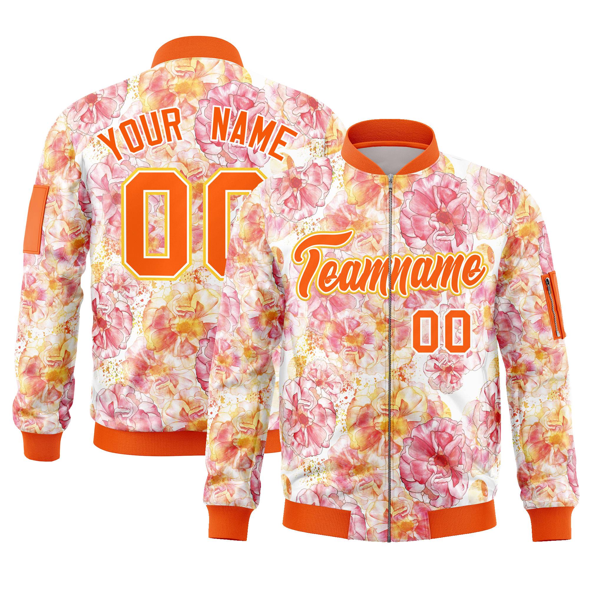 Custom Orange Varsity Full-Zip Hawaii Letterman Bomber Jacket