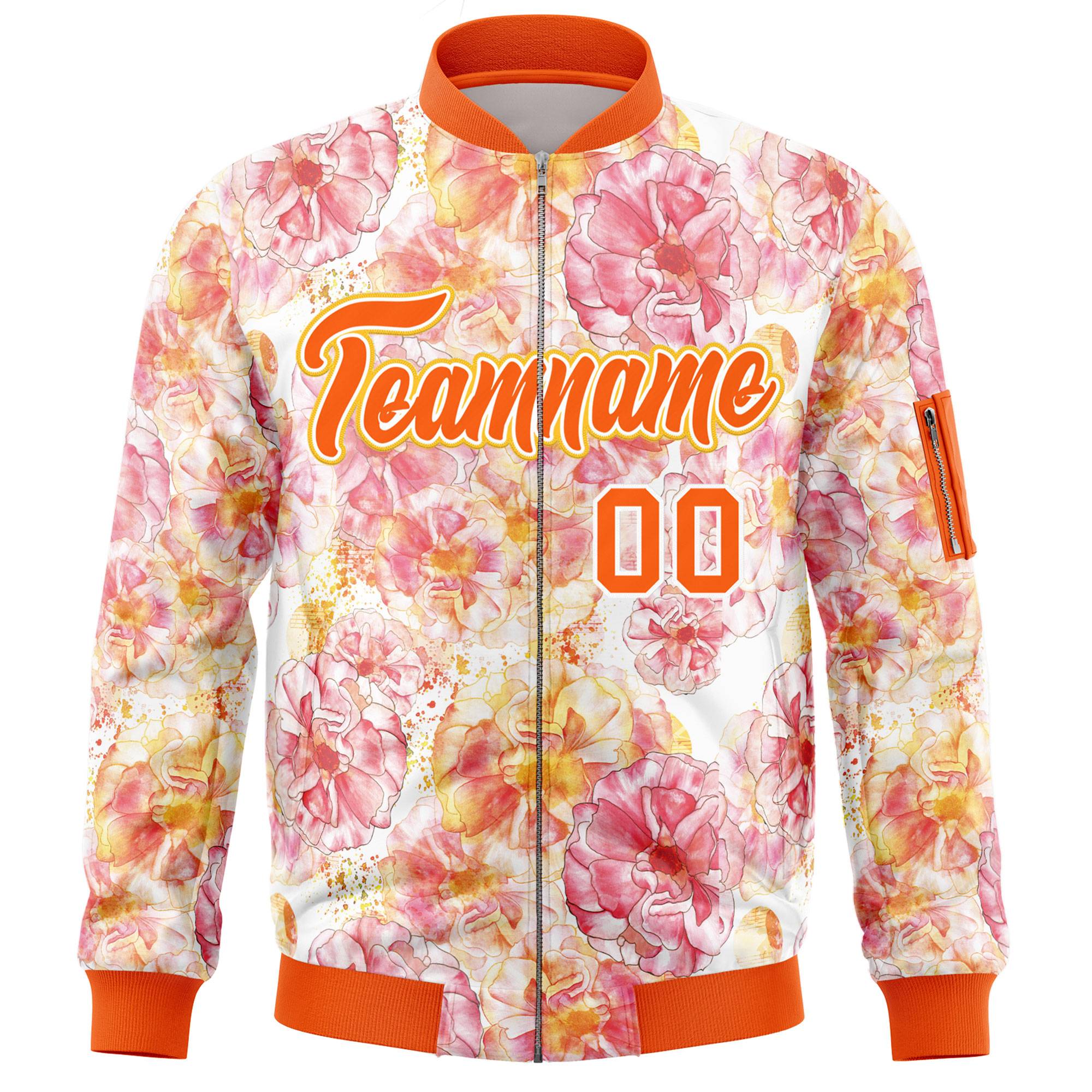 Custom Orange Varsity Full-Zip Hawaii Letterman Bomber Jacket