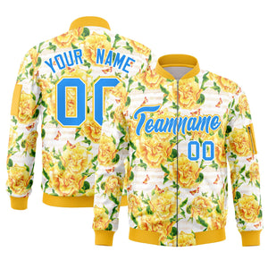 Custom Gold Powder Blue Varsity Full-Zip Hawaii Letterman Bomber Jacket