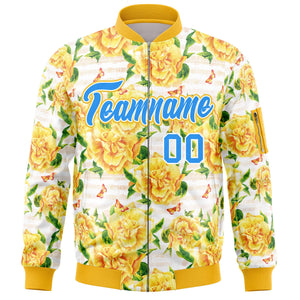 Custom Gold Powder Blue Varsity Full-Zip Hawaii Letterman Bomber Jacket