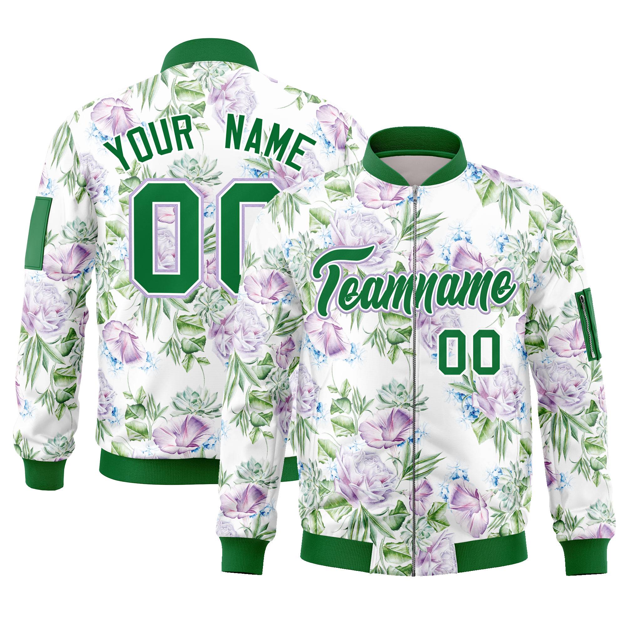 Custom Kelly Green  Varsity Full-Zip Hawaii Letterman Bomber Jacket