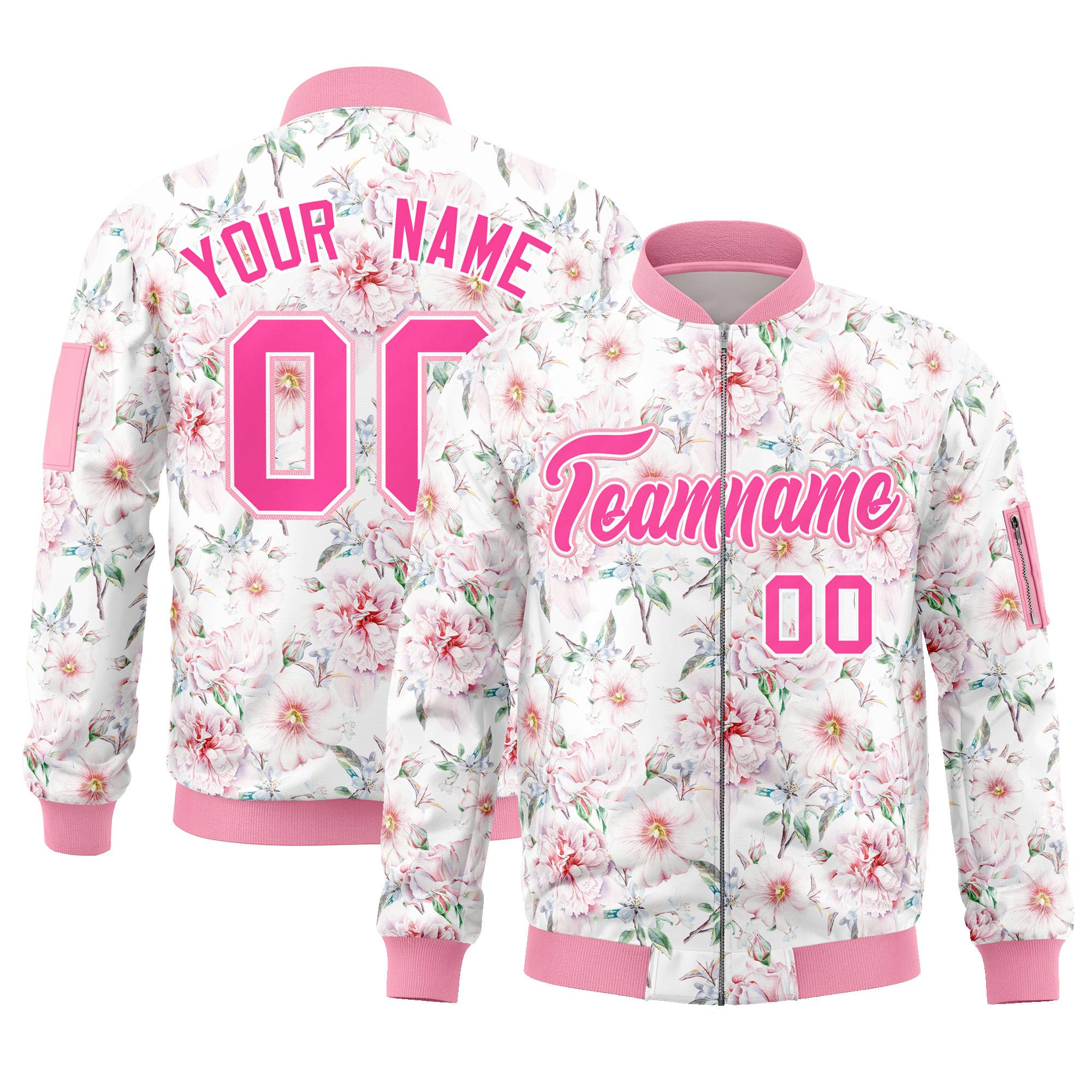 Custom Pink Varsity Full-Zip Hawaii Letterman Bomber Jacket