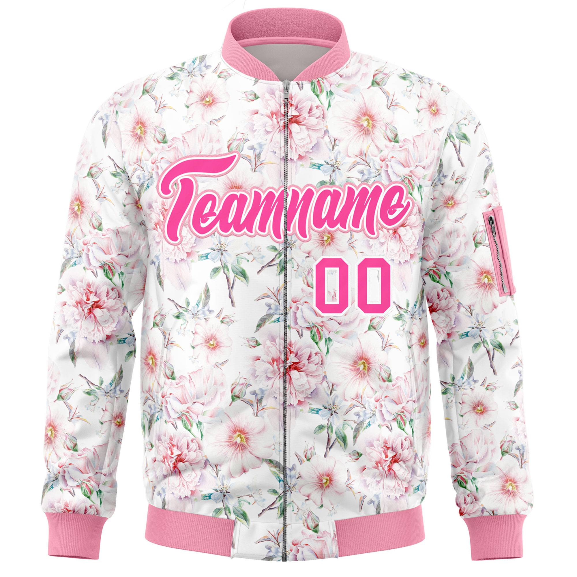 Custom Pink Varsity Full-Zip Hawaii Letterman Bomber Jacket