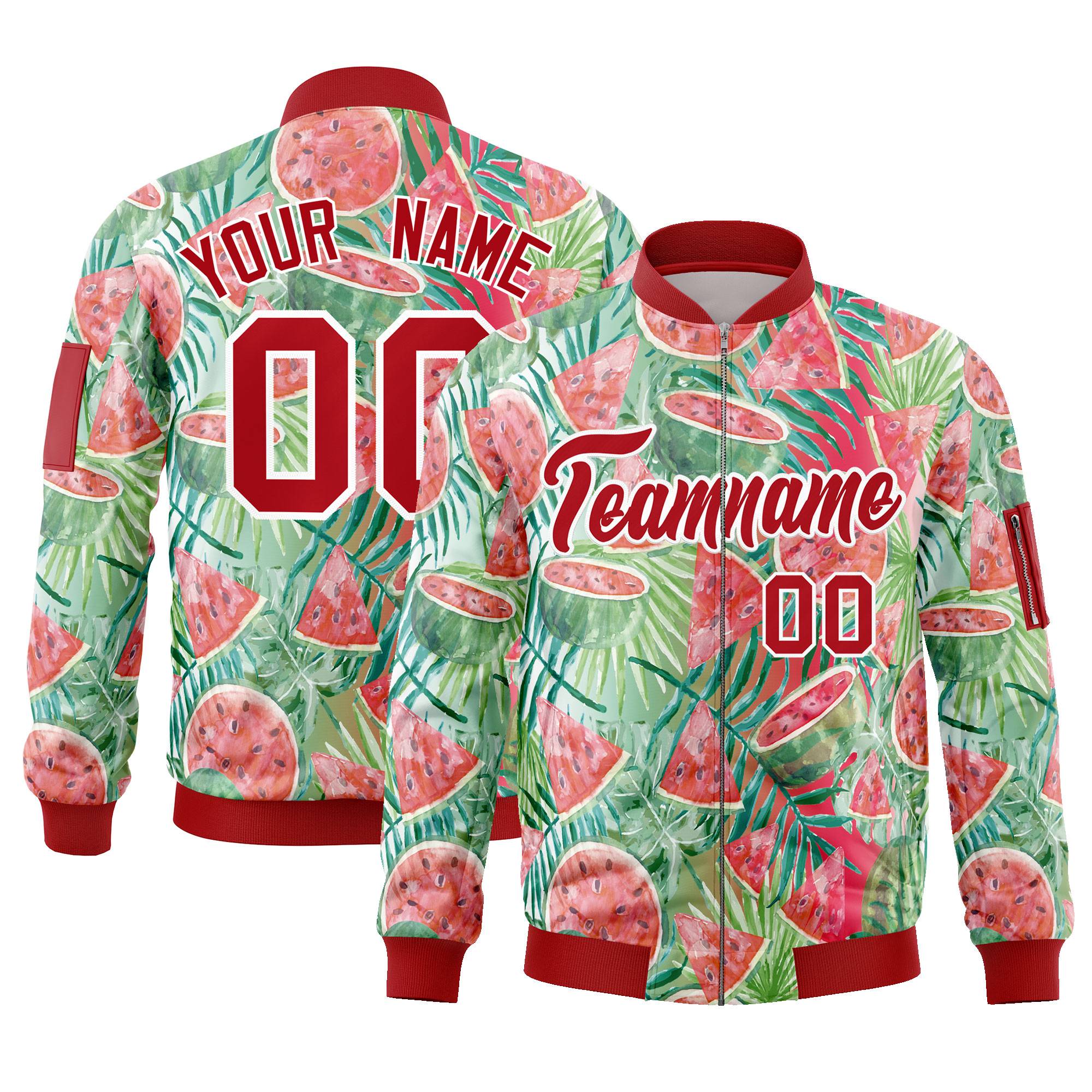 Custom Red Varsity Full-Zip Hawaii Letterman Bomber Jacket