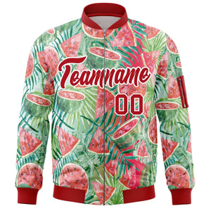 Custom Red Varsity Full-Zip Hawaii Letterman Bomber Jacket