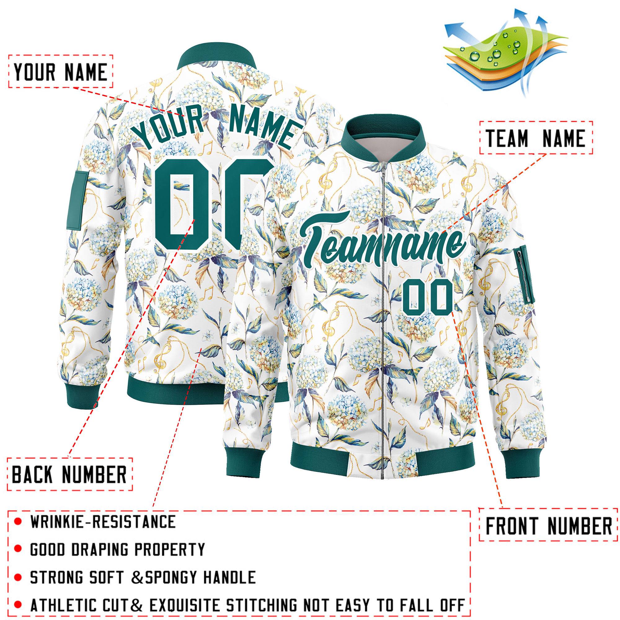 Custom Aqua Varsity Full-Zip Hawaii Letterman Bomber Jacket