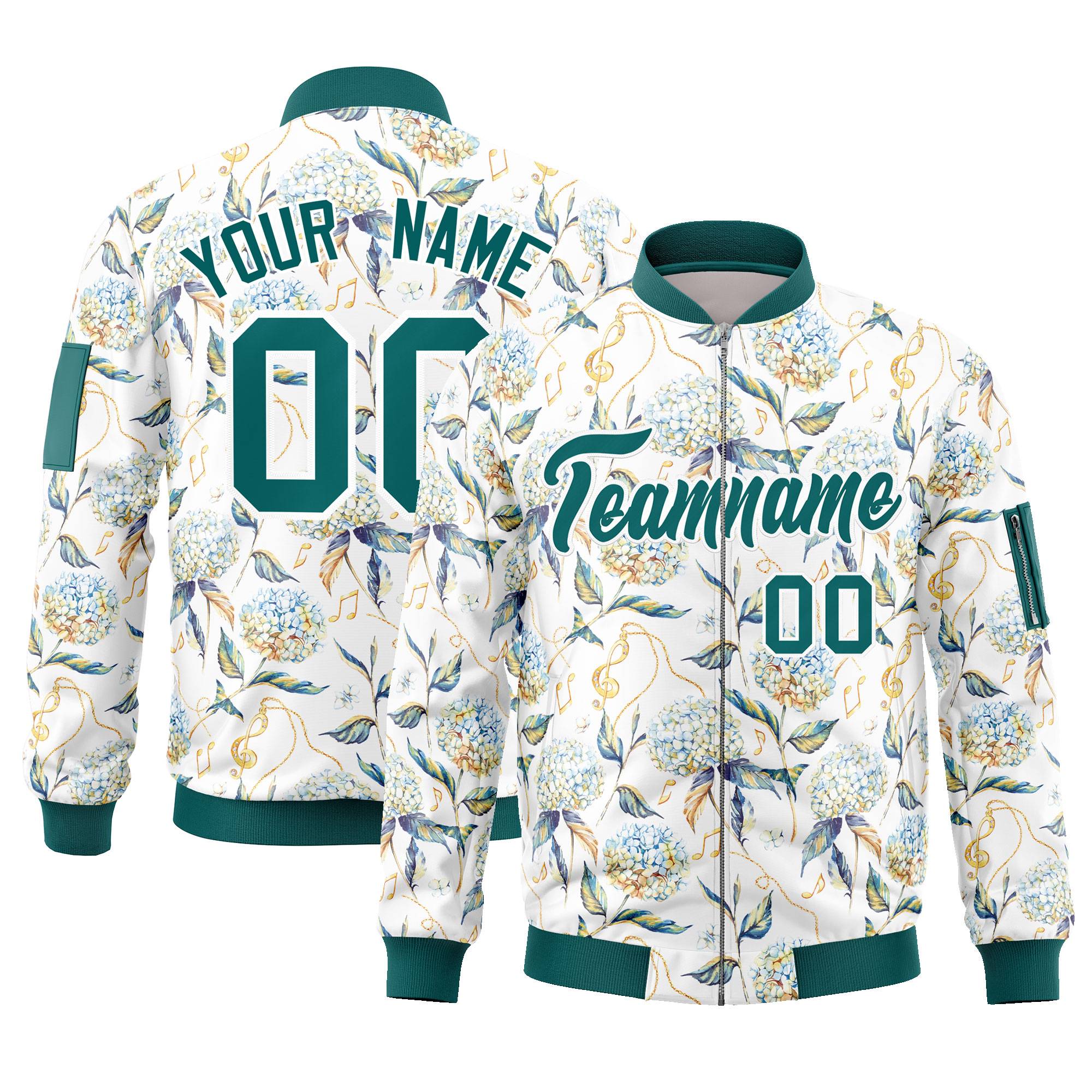 Custom Aqua Varsity Full-Zip Hawaii Letterman Bomber Jacket