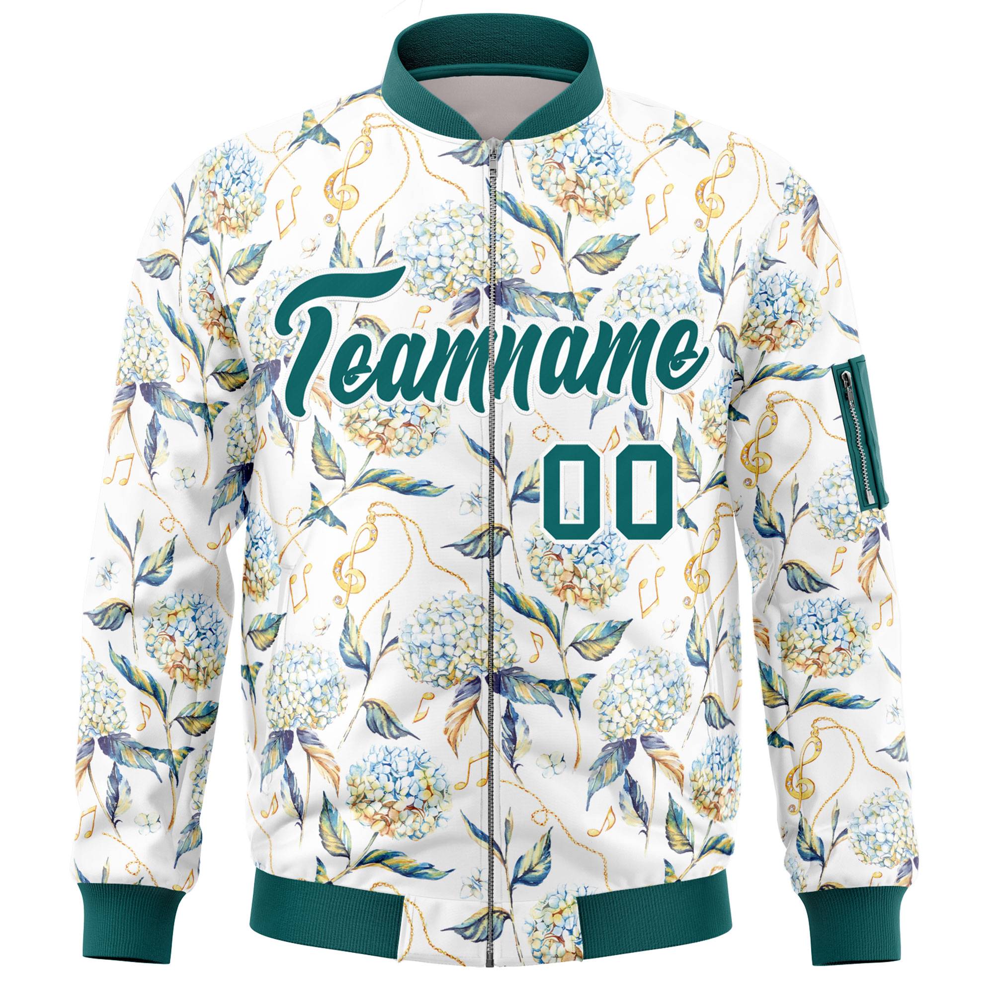 Custom Aqua Varsity Full-Zip Hawaii Letterman Bomber Jacket