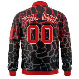 Custom Black Red-Gray Varsity Full-Zip Spotted Letterman Bomber Jacket