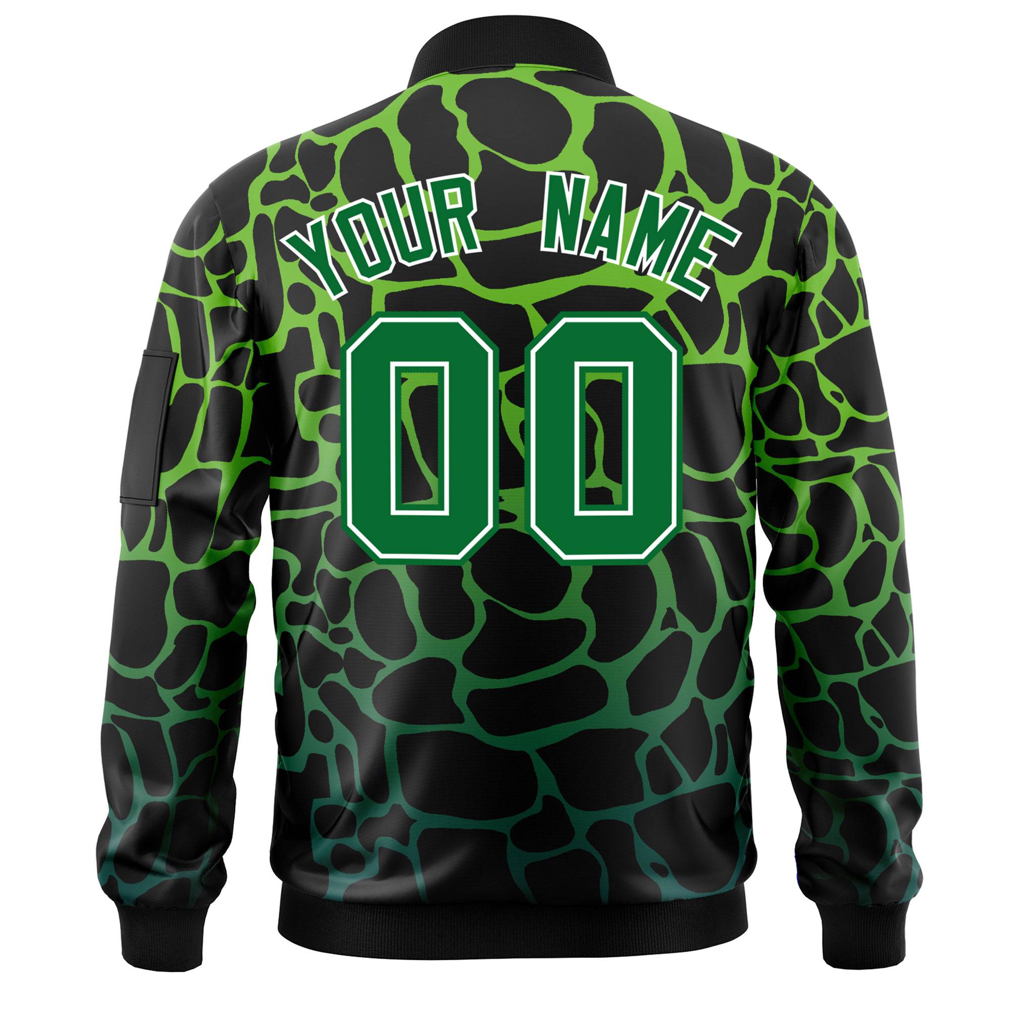 Custom Black Green Varsity Full-Zip Spotted Letterman Bomber Jacket