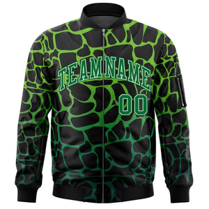 Custom Black Green Varsity Full-Zip Spotted Letterman Bomber Jacket