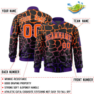 Custom Black Orange-Purple Varsity Full-Zip Spotted Letterman Bomber Jacket