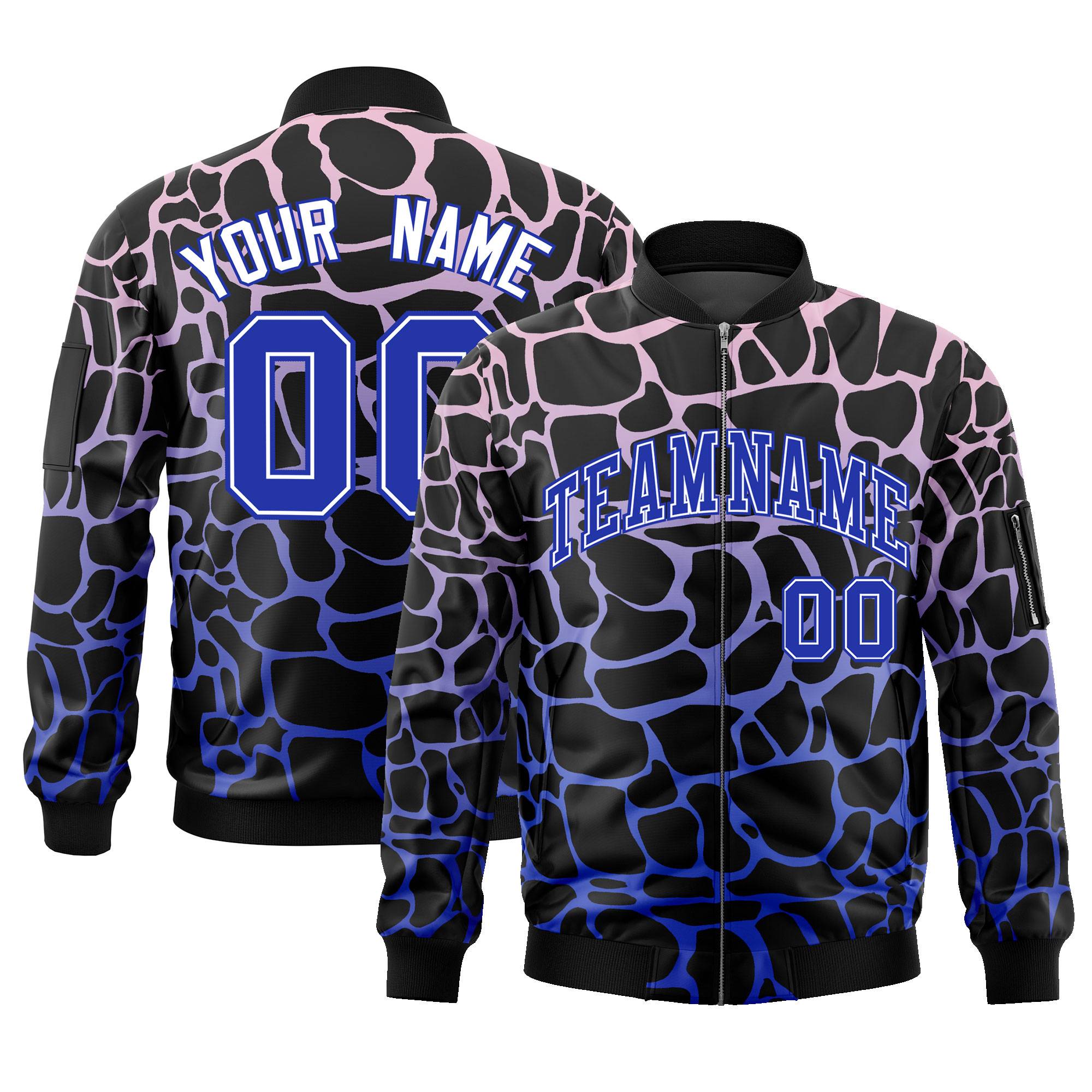 Custom Black Royal Varsity Full-Zip Spotted Letterman Bomber Jacket