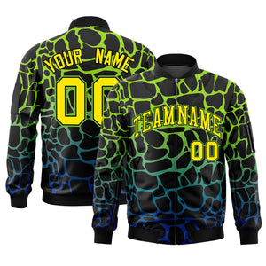 Custom Black Green-Royal Varsity Full-Zip Spotted Letterman Bomber Jacket