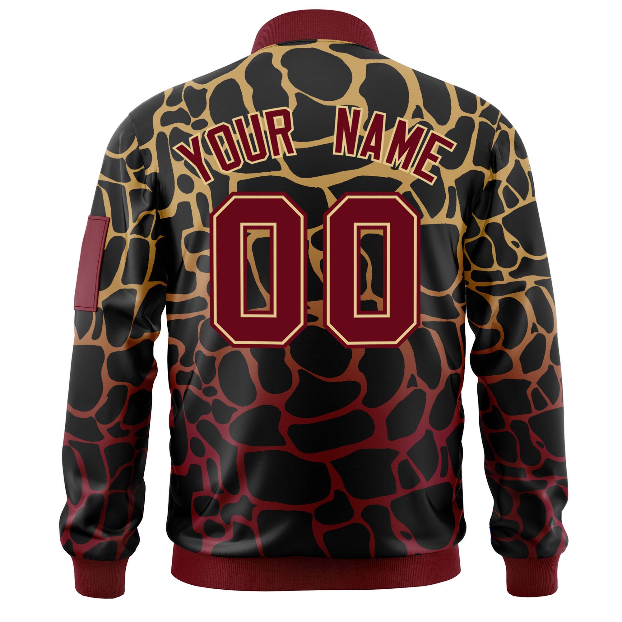 Custom Black Old Gold-Crimson Varsity Full-Zip Spotted Letterman Bomber Jacket