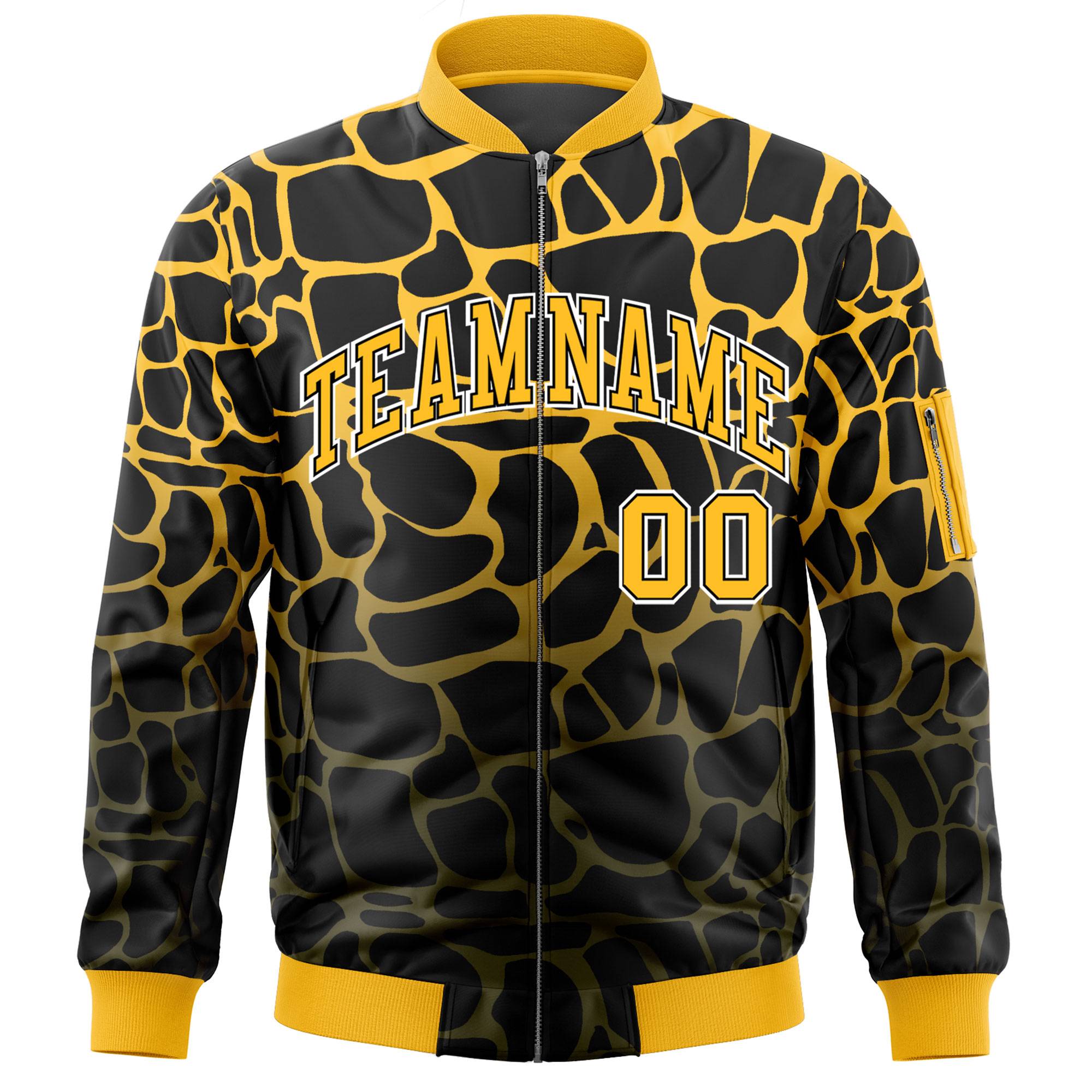 Custom Black Gold-Olive Varsity Full-Zip Spotted Letterman Bomber Jacket