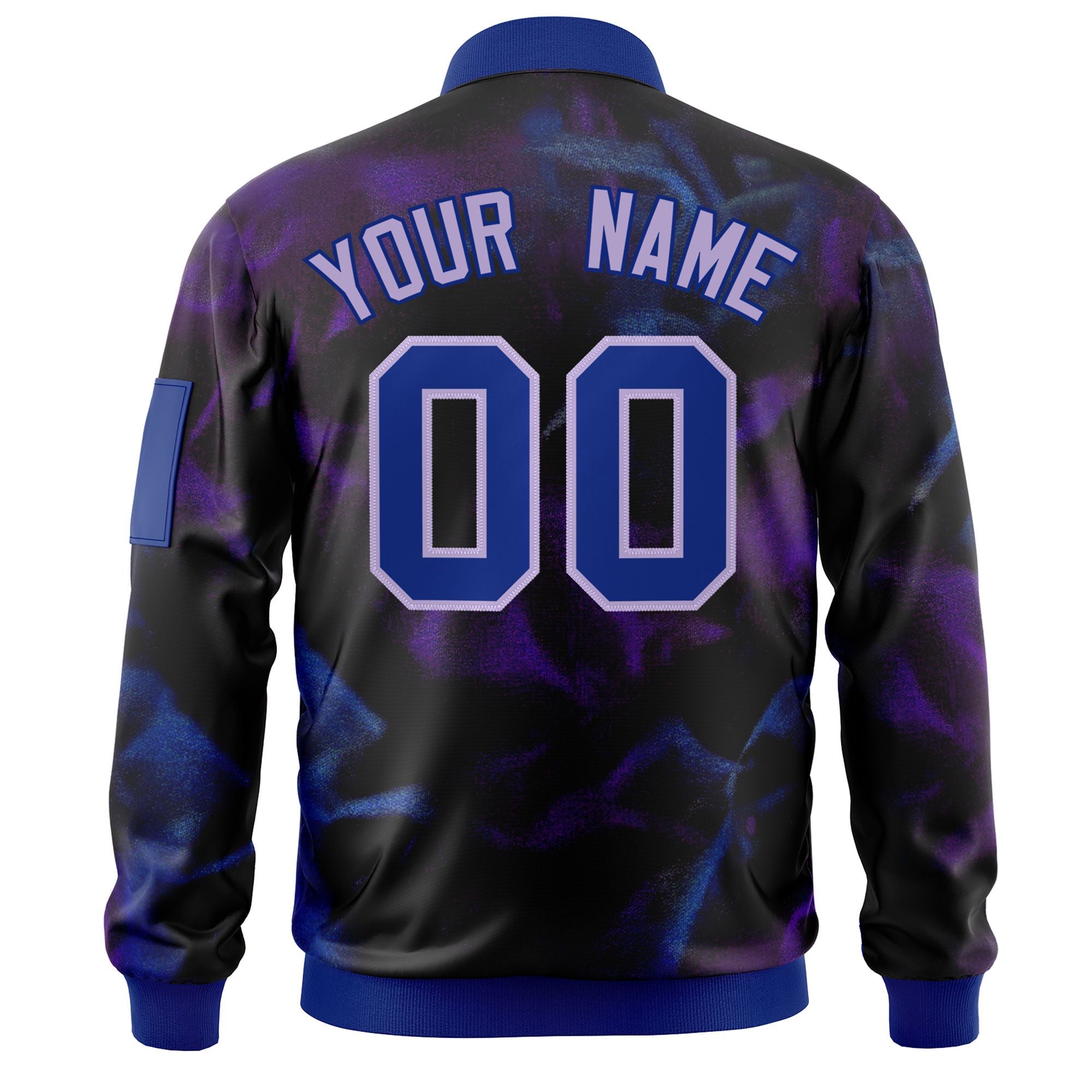 Custom Black Royal-Gray Varsity Full-Zip Blur Spray Letterman Bomber Jacket